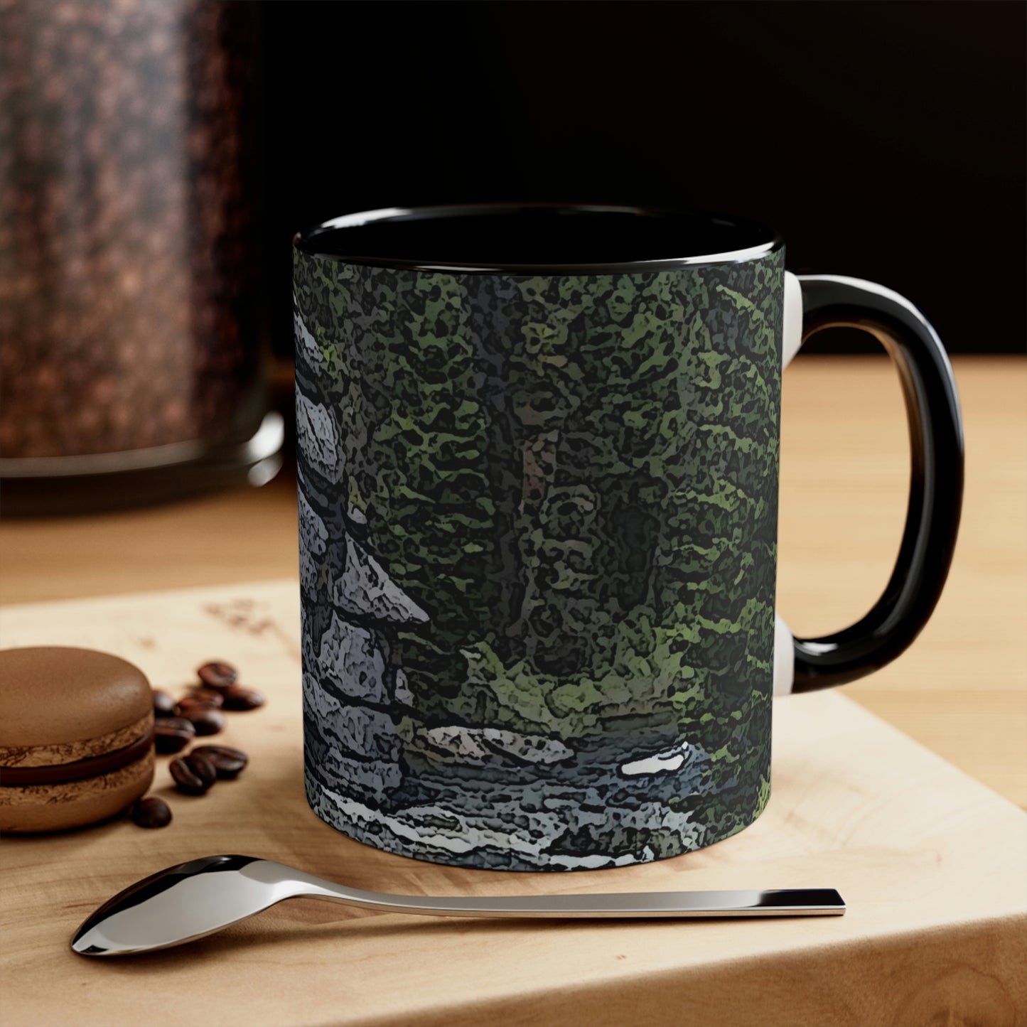 Accent Coffee Mug, 11oz ..."I Am Innocent" ... Tricky-Dick Immortalized ... Nixon Rock: Along The River ... Central Idaho, Summer 2020 ... Original Works ...