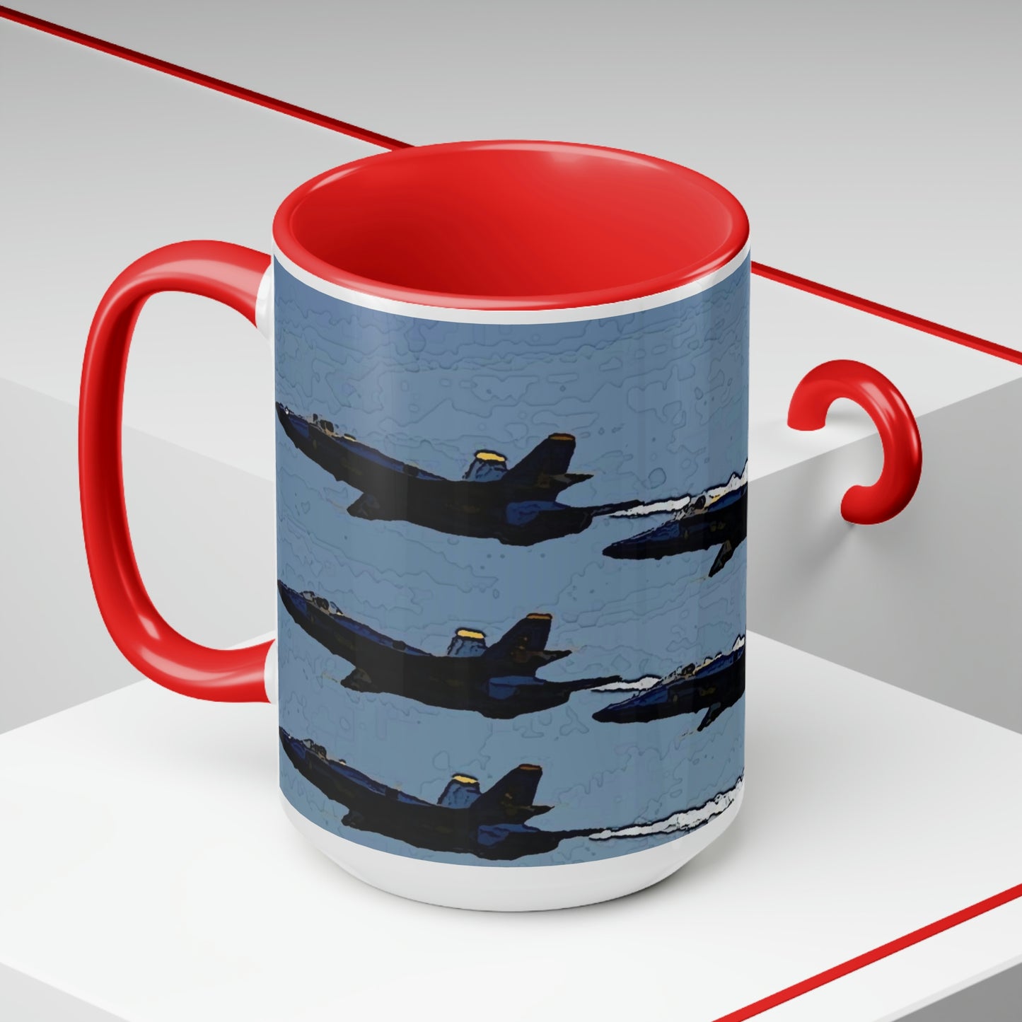 Two-Tone Coffee Mugs, 15oz ... Seattle Seafair ..."Blue Angels Run Over Lake Washington" ... Circa Mid 1980's ... Dr FJ Holt ... Original Works ...