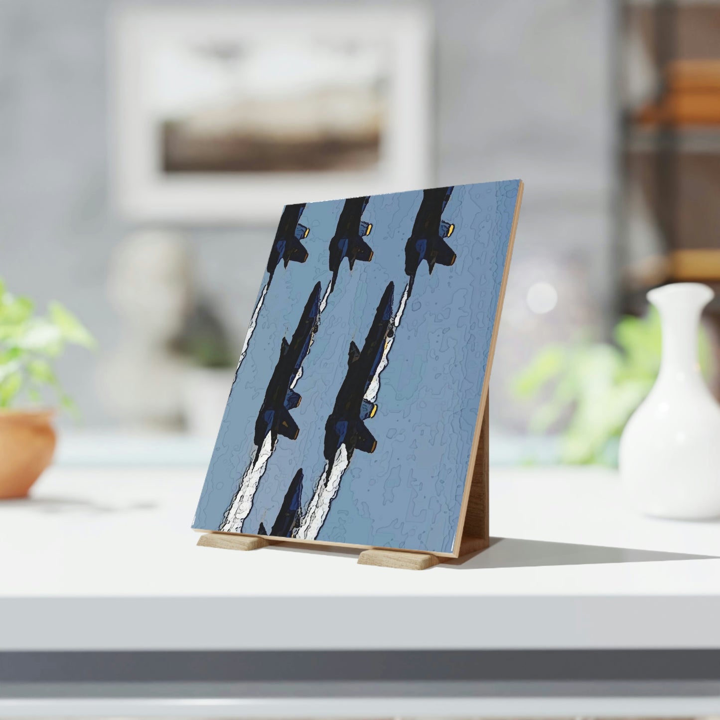 Ceramic Photo Tile ... Seattle Seafair ..."Blue Angels Run Over Lake Washington" ... Circa Mid 1980's ... Dr FJ Holt ... Original Works ...