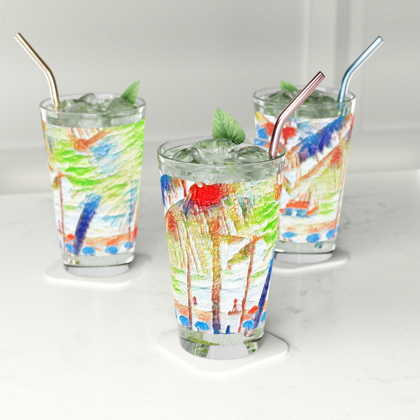 Pint Glass, 16oz ... "The Royal Hawai'ian: Waikiki Beach_Beach" ... Honolulu, HI ... Ocotber 2014 (Halloween) ... Original Works ...
