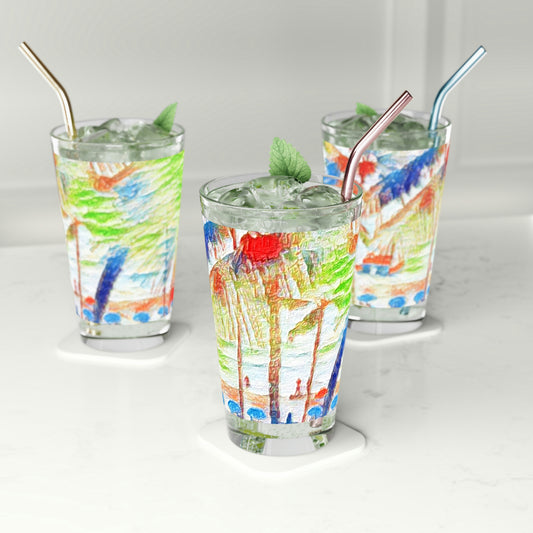 Pint Glass, 16oz ... "The Royal Hawai'ian: Waikiki Beach_Beach" ... Honolulu, HI ... Ocotber 2014 (Halloween) ... Original Works ...