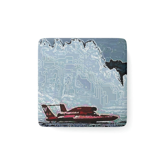 Porcelain Magnet, Square ... Seattle Columbia Cup On Lake Washington ... "Dave Wilcox Heads For The Win" ... Associate Gift-Photo ... Original Works ...
