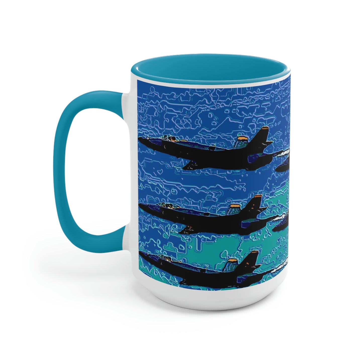 Two-Tone Coffee Mugs, 15oz ... Seattle Seafair ..."Blue Angels Run Over Lake Washington" ... Circa Mid 1980's ... Dr FJ Holt ... Original Works ...