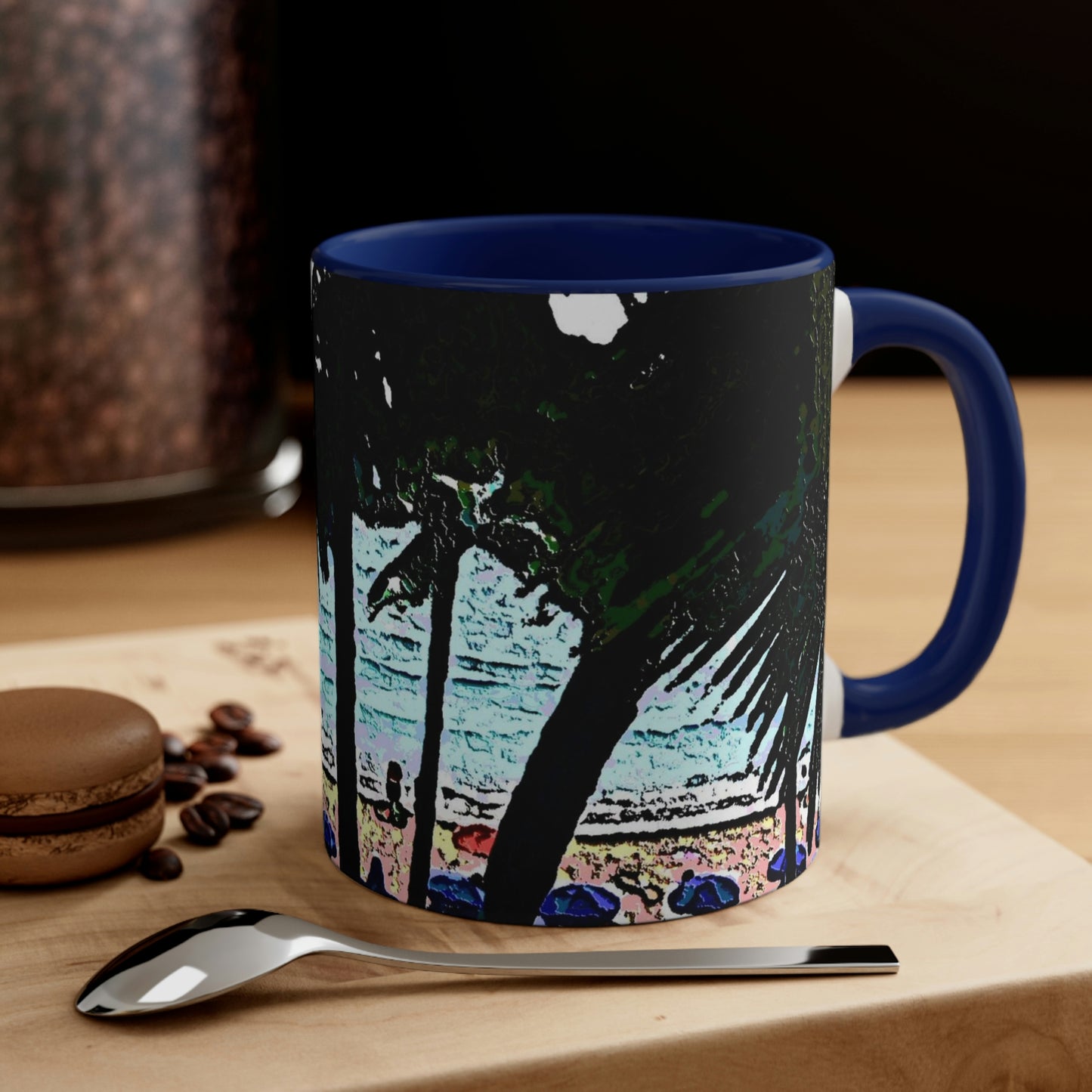 Accent Coffee Mug, 11oz ... "A Beautiful Beach Amongst The Palms" ... The Outrigger Waikiki, Honolulu, Oahu ... Original Works ...