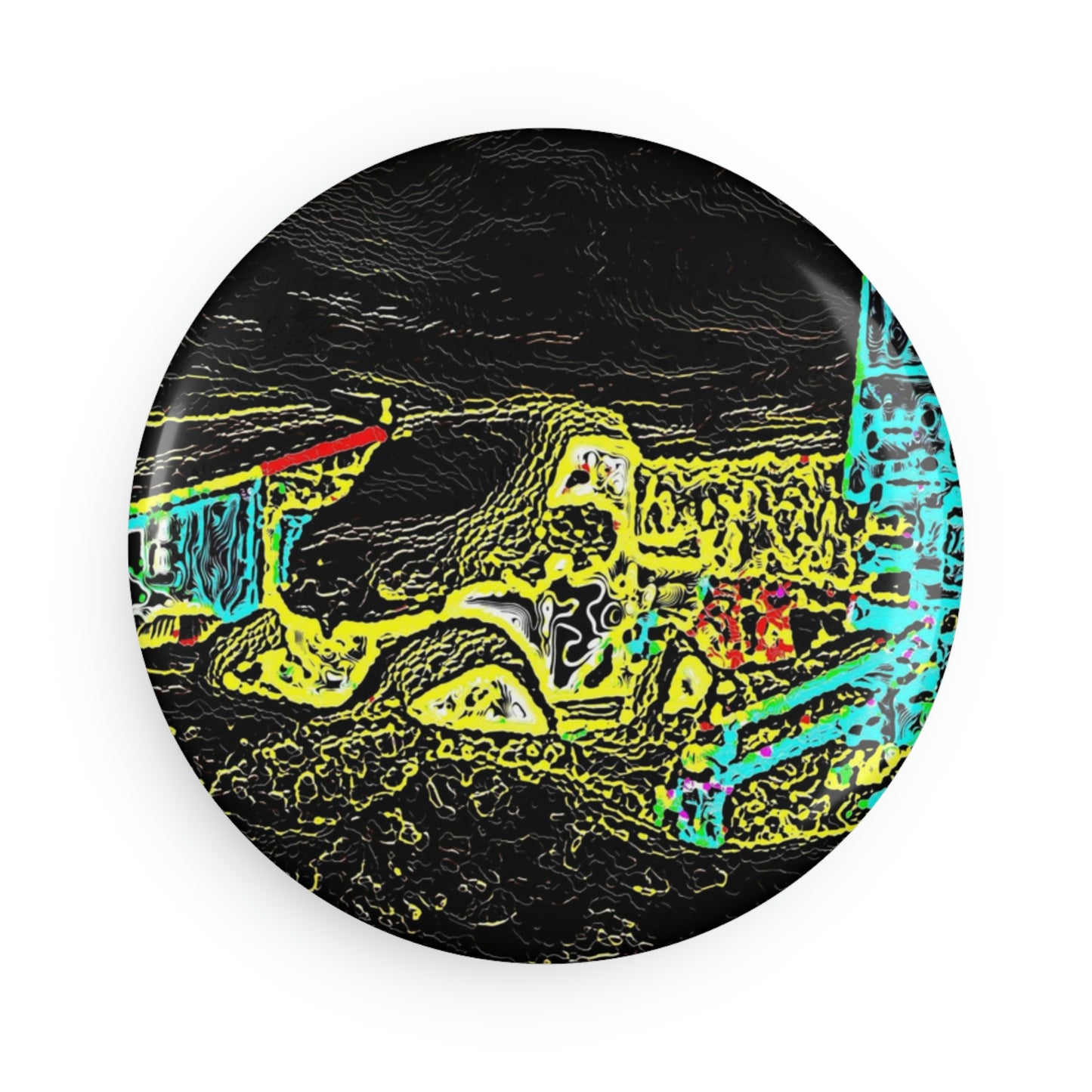 Button Magnet, Round (1 & 10 pcs) ... "Snow Vehicle In Snow Storm At-Rest" ... Circa 12Mar23 ... Central Idaho ... 18-Hours Rendering Time: Original Works ...
