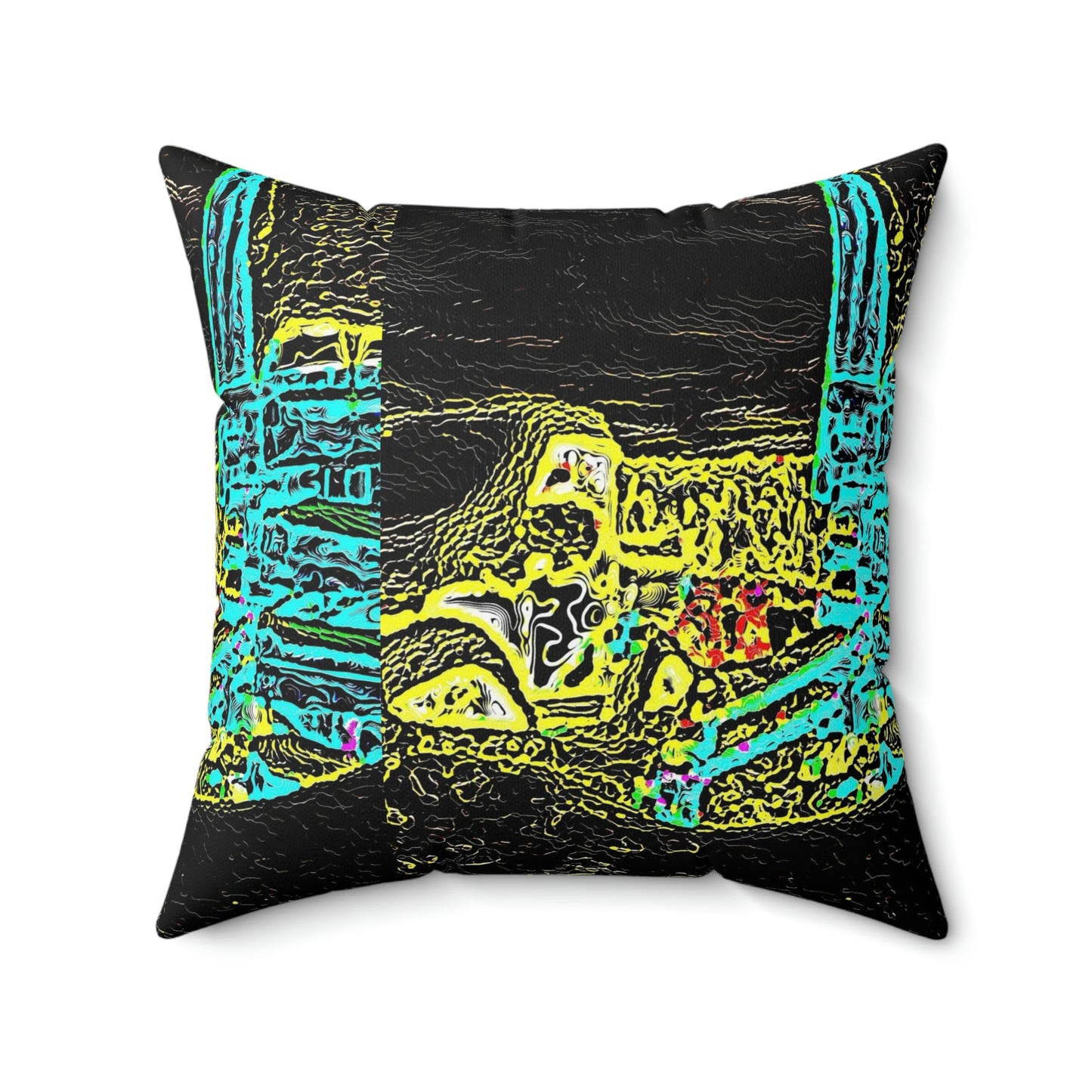 Spun Polyester Square Pillow ...  "Snow Vehicle In Snow Storm At-Rest" ... Circa 12Mar23 ... Central Idaho ... 18-Hours Rendering Time: Original Works ...