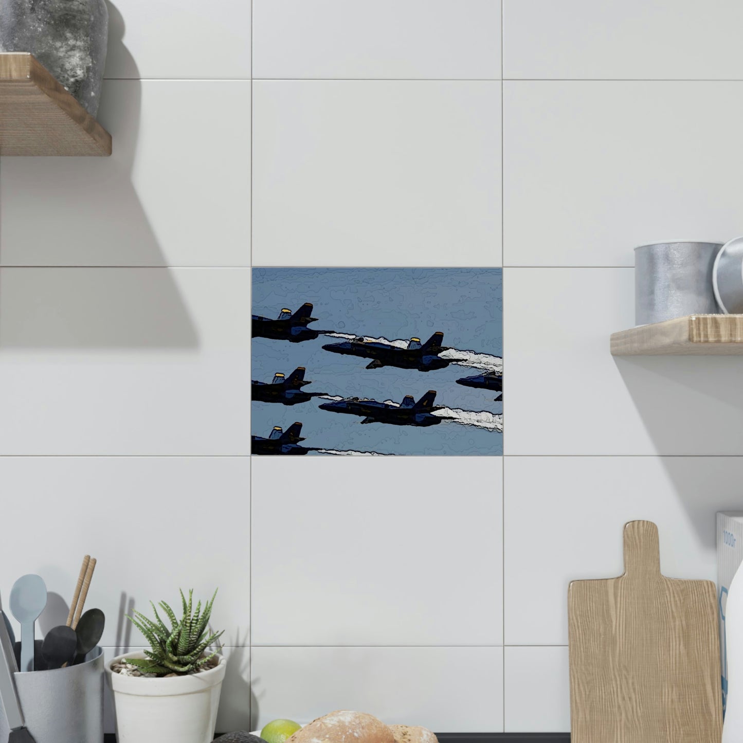 Ceramic Photo Tile ... Seattle Seafair ..."Blue Angels Run Over Lake Washington" ... Circa Mid 1980's ... Dr FJ Holt ... Original Works ...