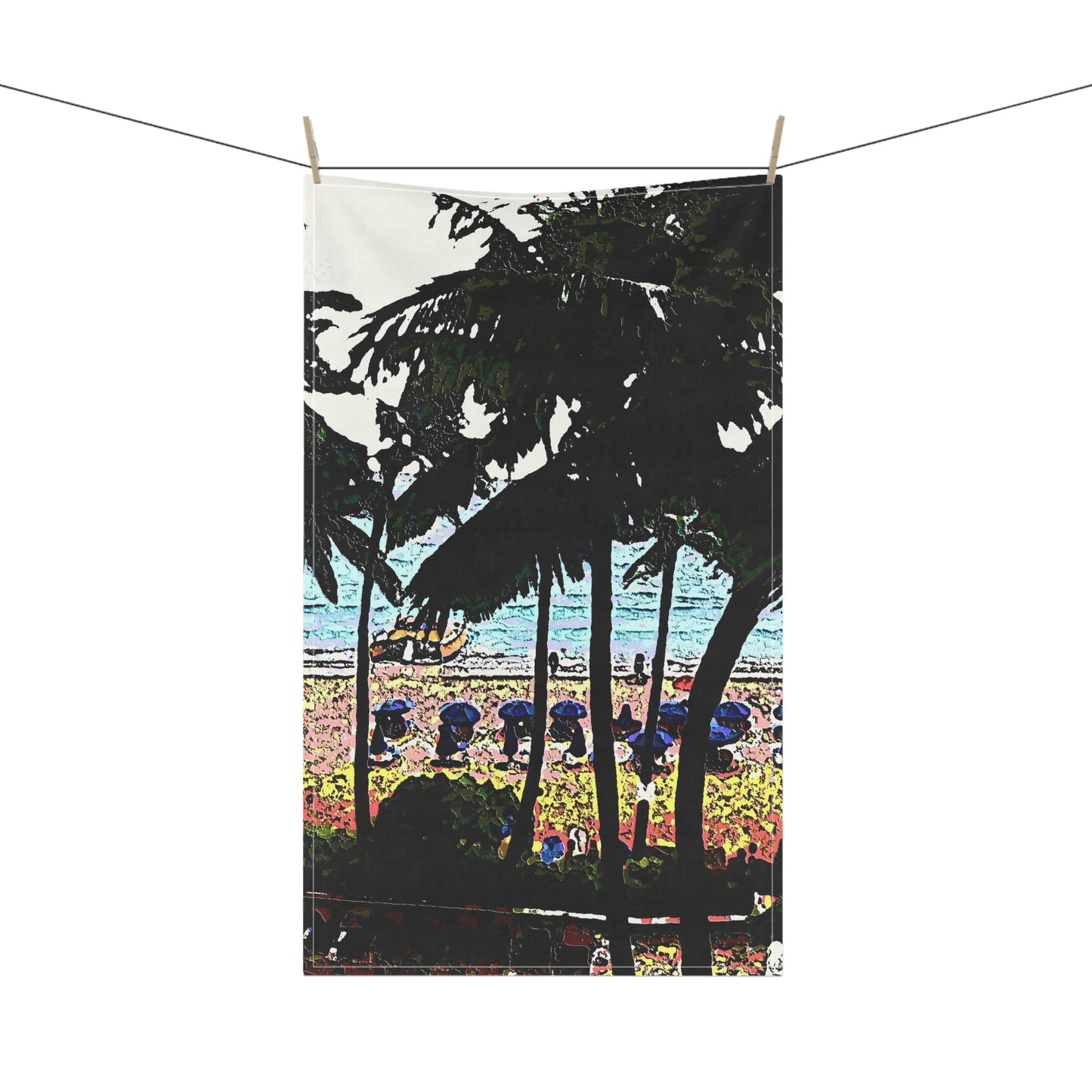 Kitchen Towel ... "A Beautiful Beach Amongst The Palms" ... The Outrigger Waikiki, Honolulu, Oahu ... Original Works ...