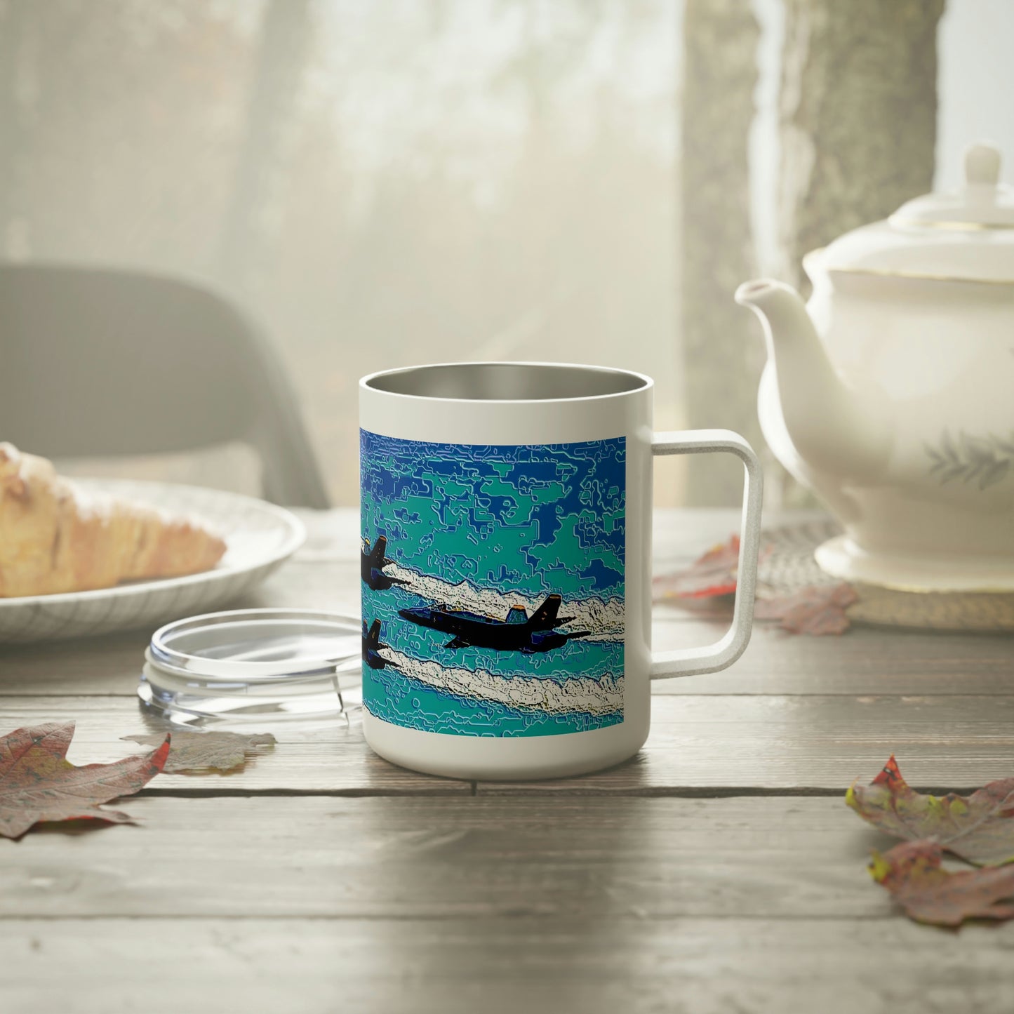 Insulated Coffee Mug, 10oz  ... Seattle Seafair ..."Blue Angels Run Over Lake Washington" ... Circa Mid 1980's ... Dr FJ Holt ... Original Works ...