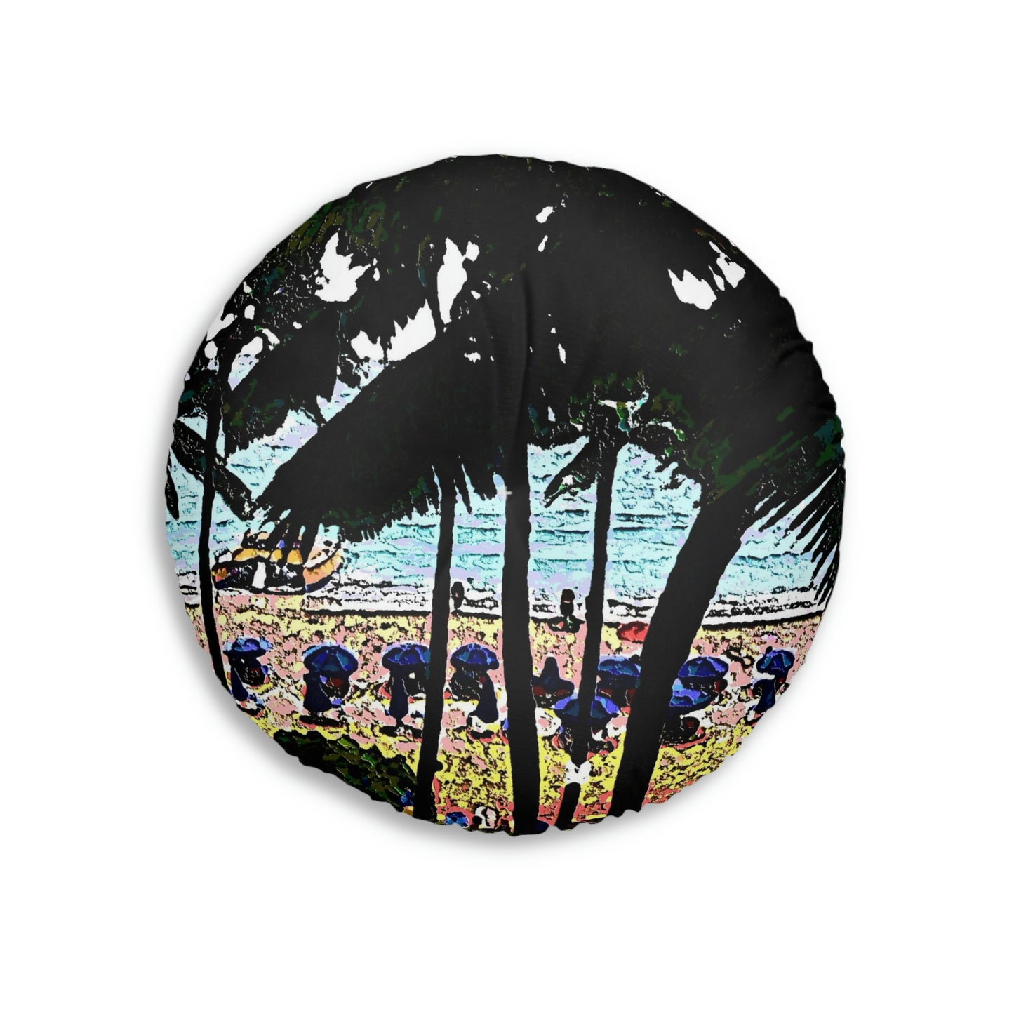 Tufted Floor Pillow, Round ... "A Beautiful Beach Amongst The Palms" ... The Outrigger Waikiki, Honolulu, Oahu ... Original Works ...
