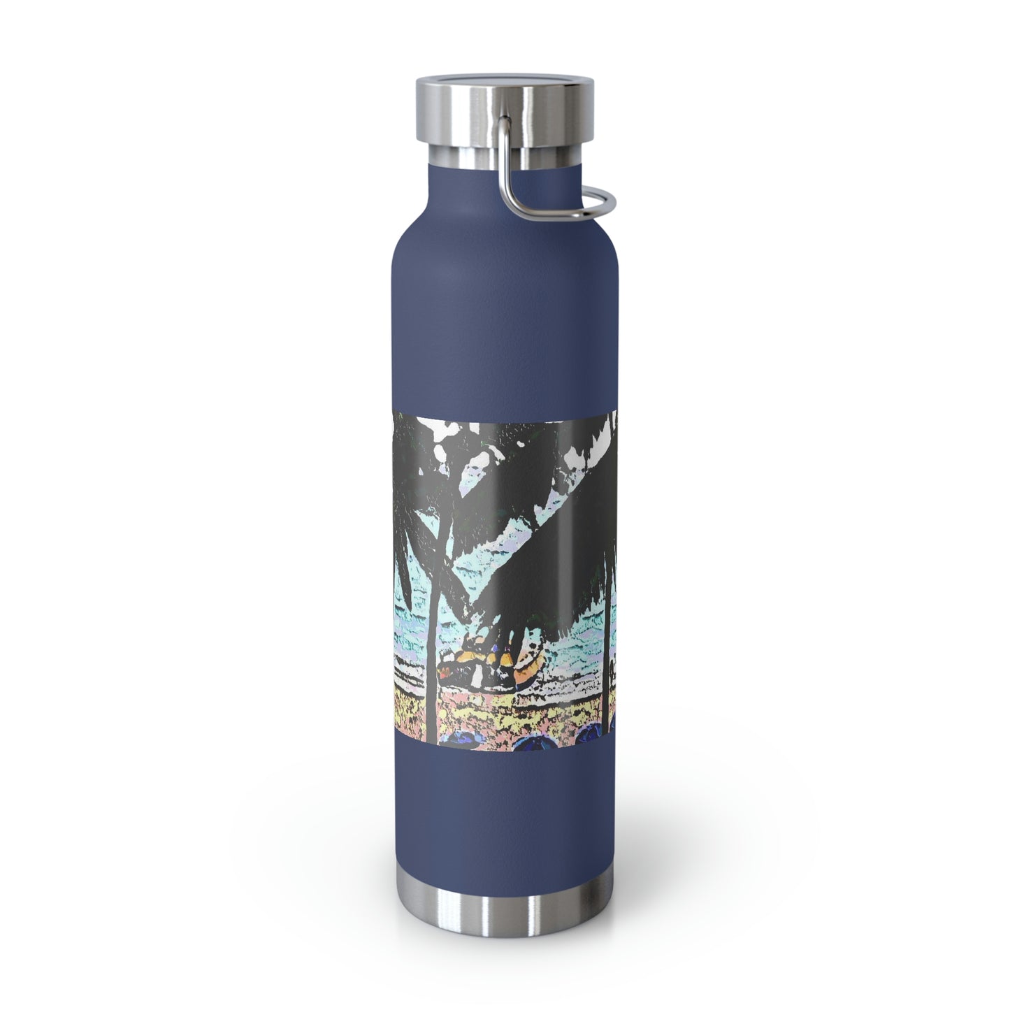 Copper Vacuum Insulated Bottle, 22oz ... "A Beautiful Beach Amongst The Palms" ... The Outrigger Waikiki, Honolulu, Oahu ... Original Works ...