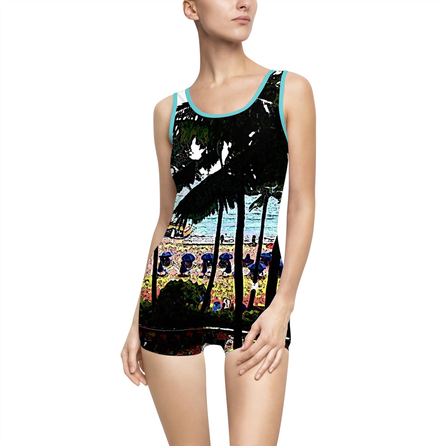 Women's Vintage Swimsuit ...  "A Beautiful Beach Amongst The Palms" ... The Outrigger Waikiki, Honolulu, Oahu ... Original Works ...