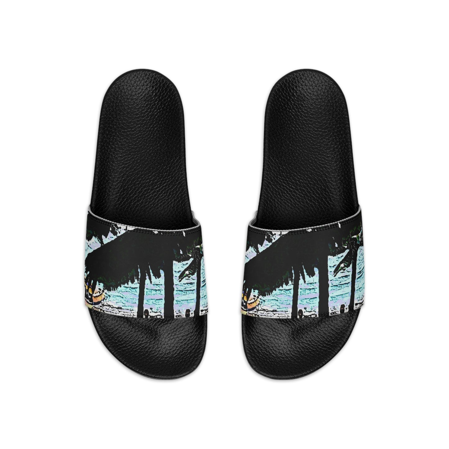 Men's Slide Sandals ...  "A Beautiful Beach Amongst The Palms" ... The Outrigger Waikiki, Honolulu, Oahu ... Original Works ...