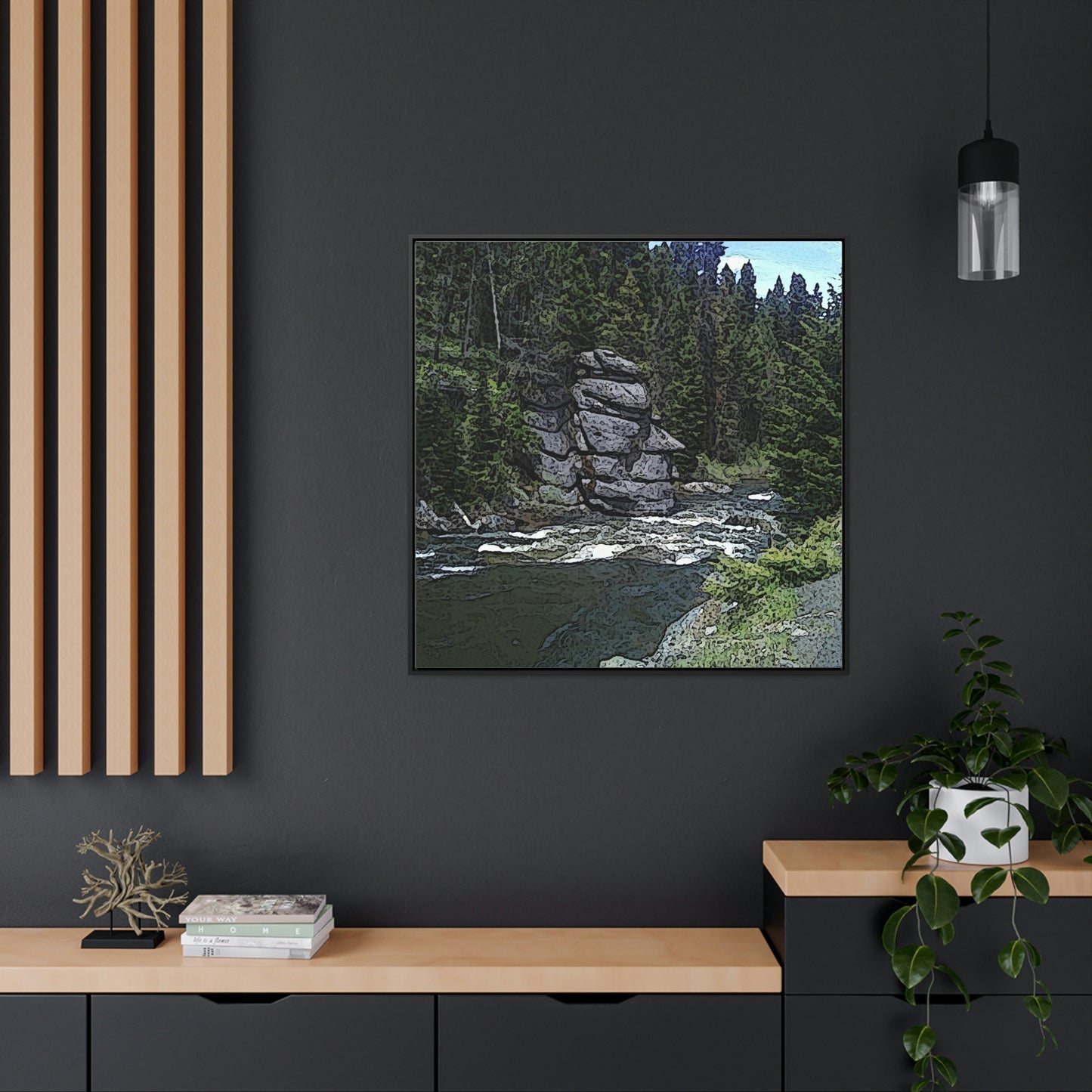 Gallery Canvas Wraps, Square Frame ...  "I Am Innocent" ... Tricky-Dick Immortalized ... Nixon Rock: Along The River ... Central Idaho, Summer 2020 ... Original Works ...