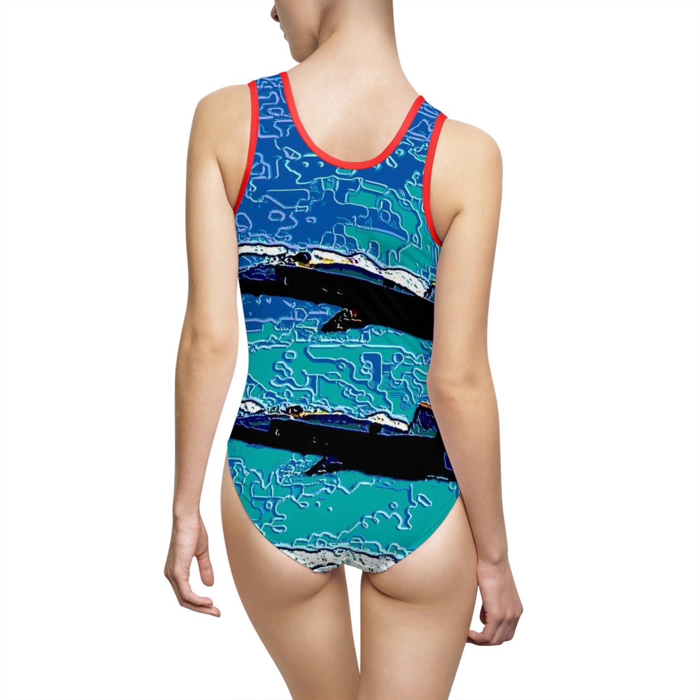 Women's Classic One-Piece Swimsuit ... Seattle Seafair ..."Blue Angels Run Over Lake Washington" ... Circa Mid 1980's ... Dr FJ Holt ... Original Works ...