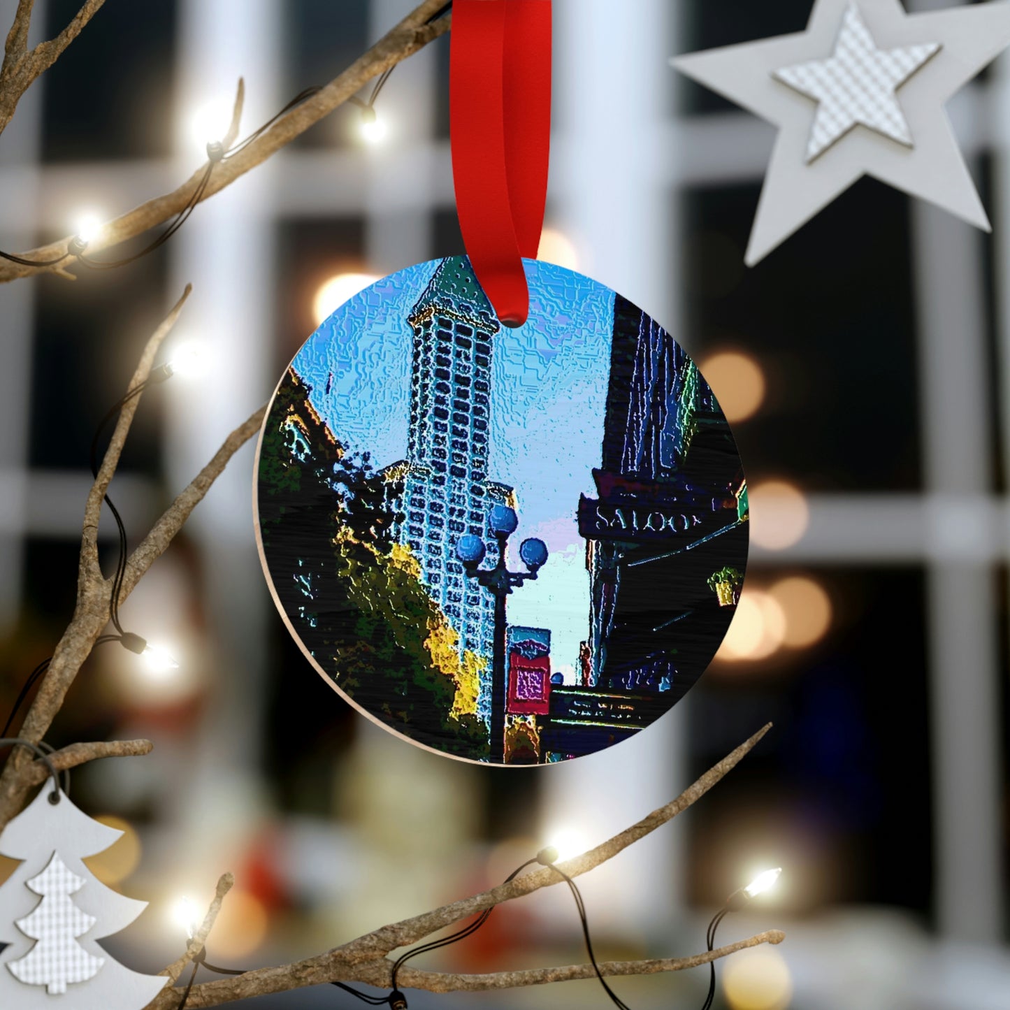 Plywood Ornaments (Round, Berlin) ...  Pioneer Square & Smith Tower ... 'That World Famous View' ... Colleague Supplied Photo ... Original Works ...