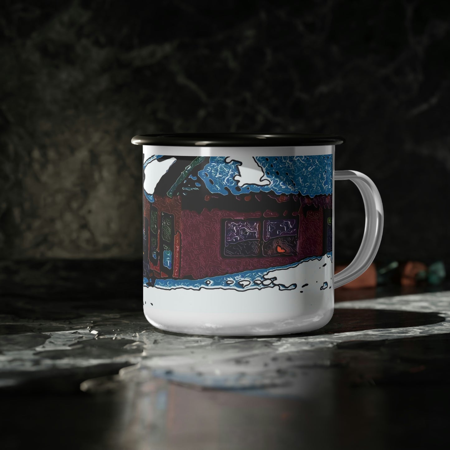 Enamel Camp Cup ... "A Rider Passeth-Through-It" ... Colors Galore & A Bit Of Impressionism ... Original Works. Winter 2021. Central Idaho. Rendering Time: 12 Hours ...