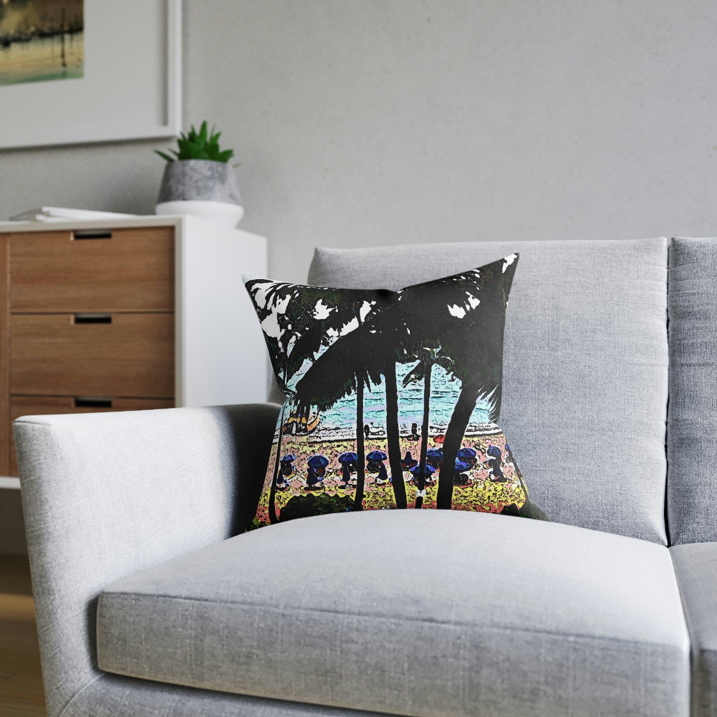 Square Pillow - Pink Back ... "A Beautiful Beach Amongst The Palms" ... The Outrigger Waikiki, Honolulu, Oahu ... Original Works ...