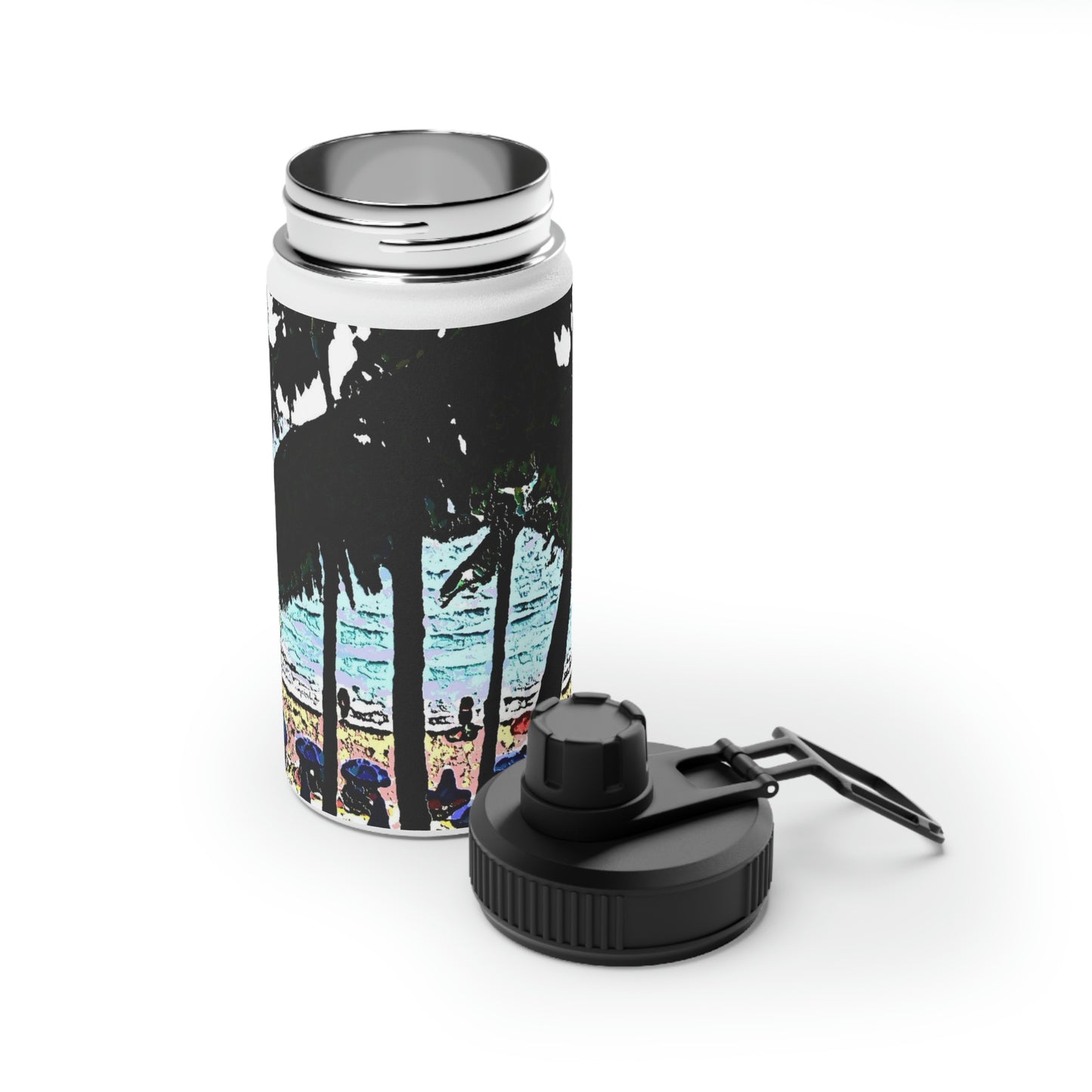 Stainless Steel Water Bottle, Sports Lid ... "A Beautiful Beach Amongst The Palms" ... The Outrigger Waikiki, Honolulu, Oahu ... Original Works ...