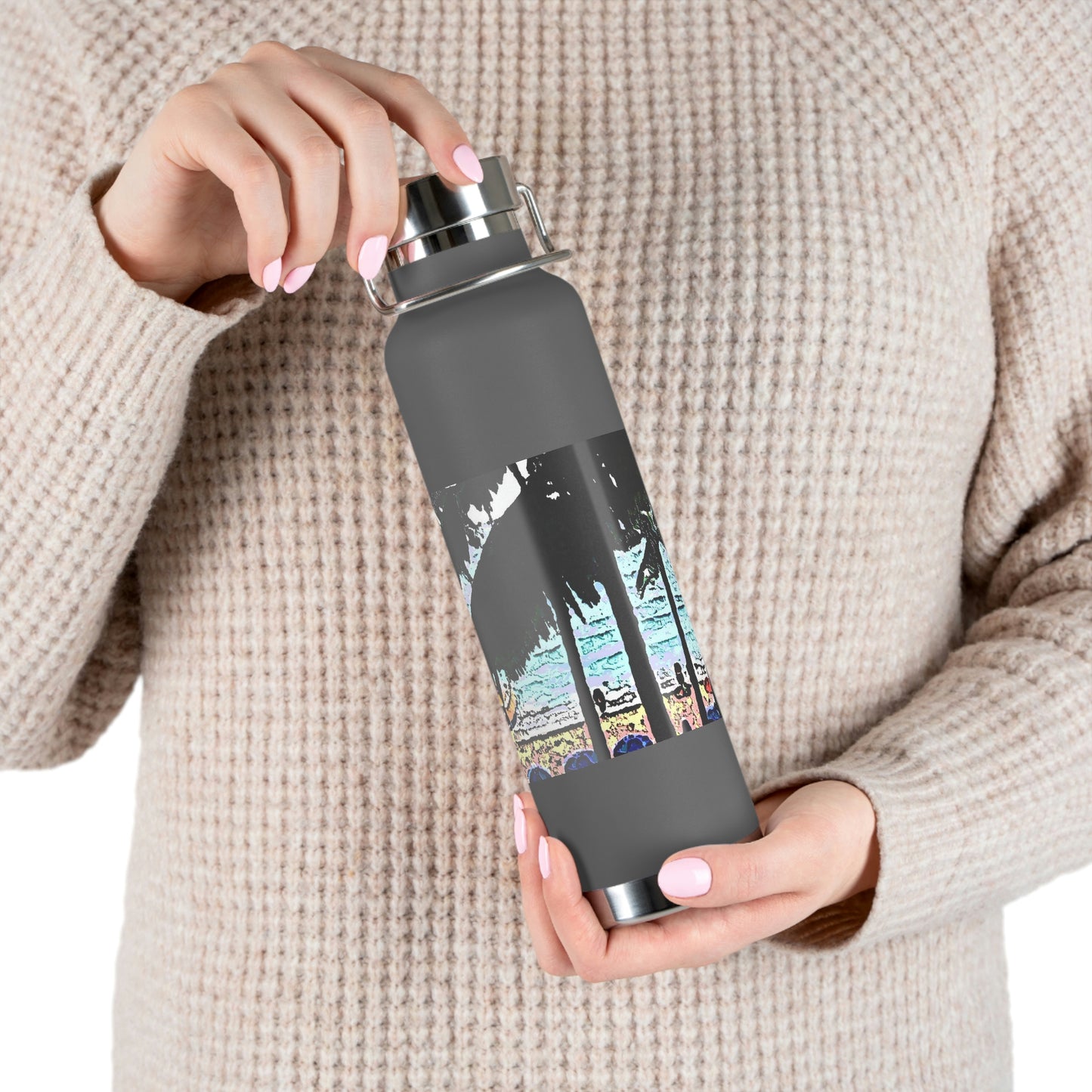 Copper Vacuum Insulated Bottle, 22oz ... "A Beautiful Beach Amongst The Palms" ... The Outrigger Waikiki, Honolulu, Oahu ... Original Works ...