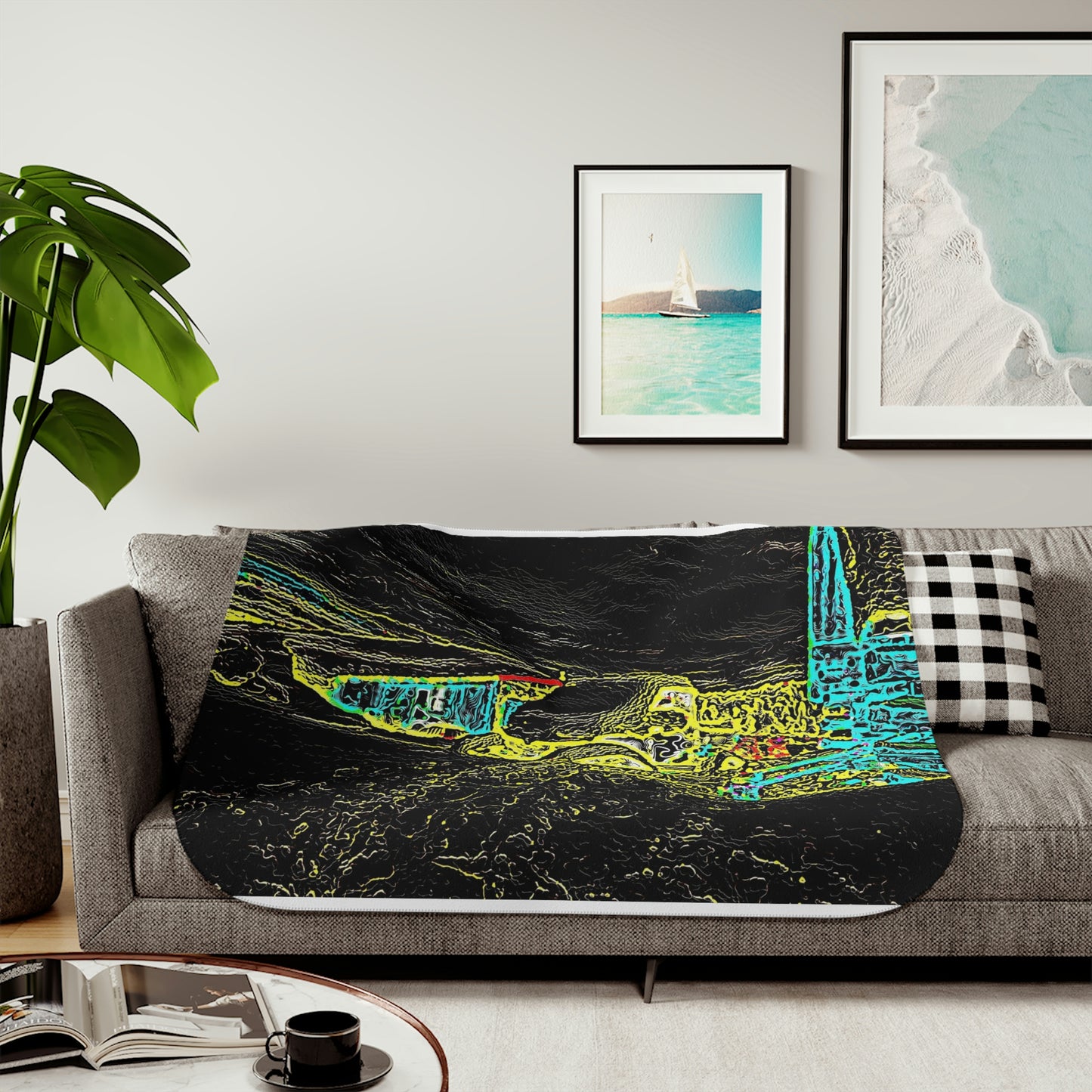 Sherpa Blanket, Two Colors ...  "Snow Vehicle In Snow Storm At-Rest" ... Circa 12Mar23 ... Central Idaho ... 18-Hours Rendering Time: Original Works ...