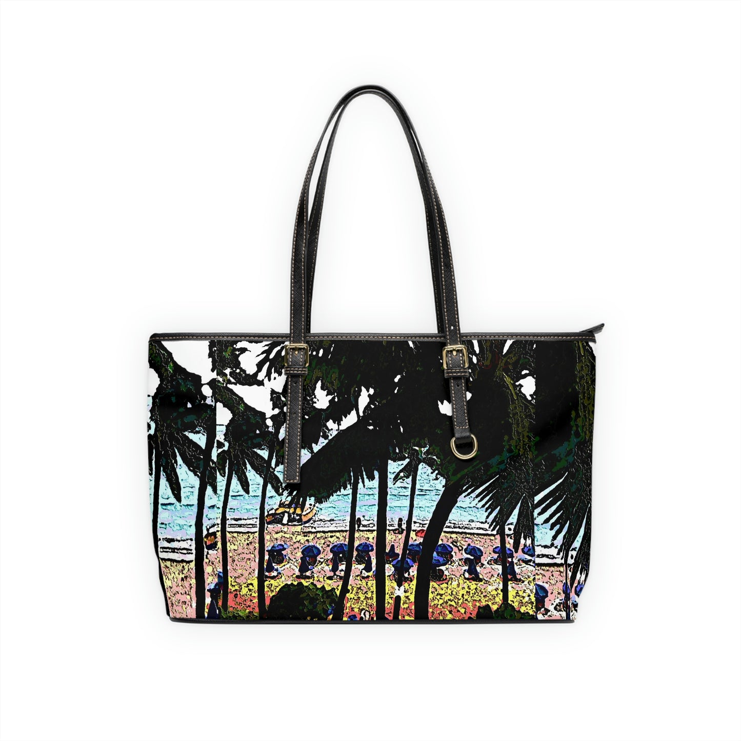 PU Leather Shoulder Bag ... "A Beautiful Beach Amongst The Palms" ... The Outrigger Waikiki, Honolulu, Oahu ... Original Works ...