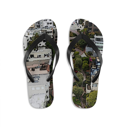 Unisex Flip-Flops ... A Crazy Street ... 'Eight Winding Curve-Switchbacks' ... "Lombard Street, San Francisco, CA' ... Family Archives: 1970's ... Original Works ...