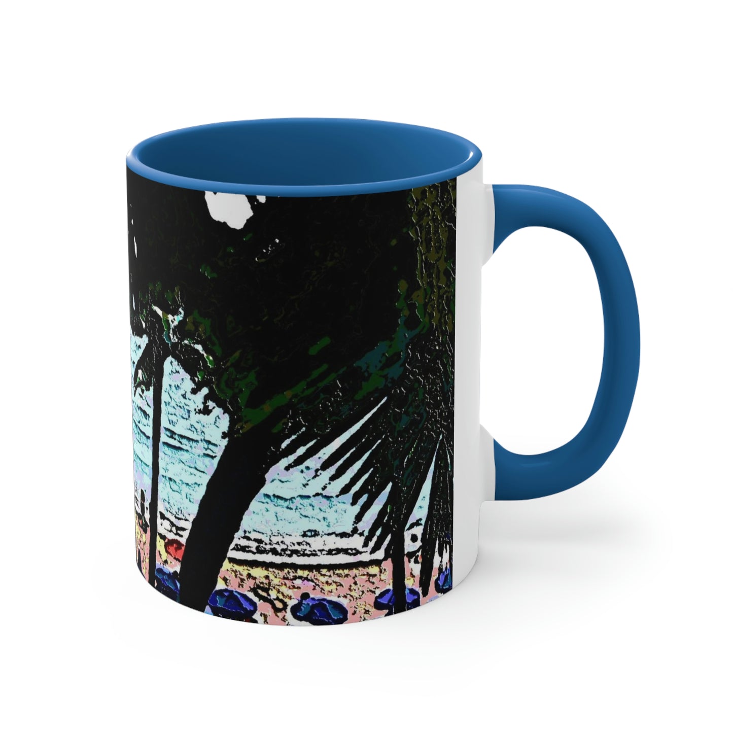 Accent Coffee Mug, 11oz ... "A Beautiful Beach Amongst The Palms" ... The Outrigger Waikiki, Honolulu, Oahu ... Original Works ...