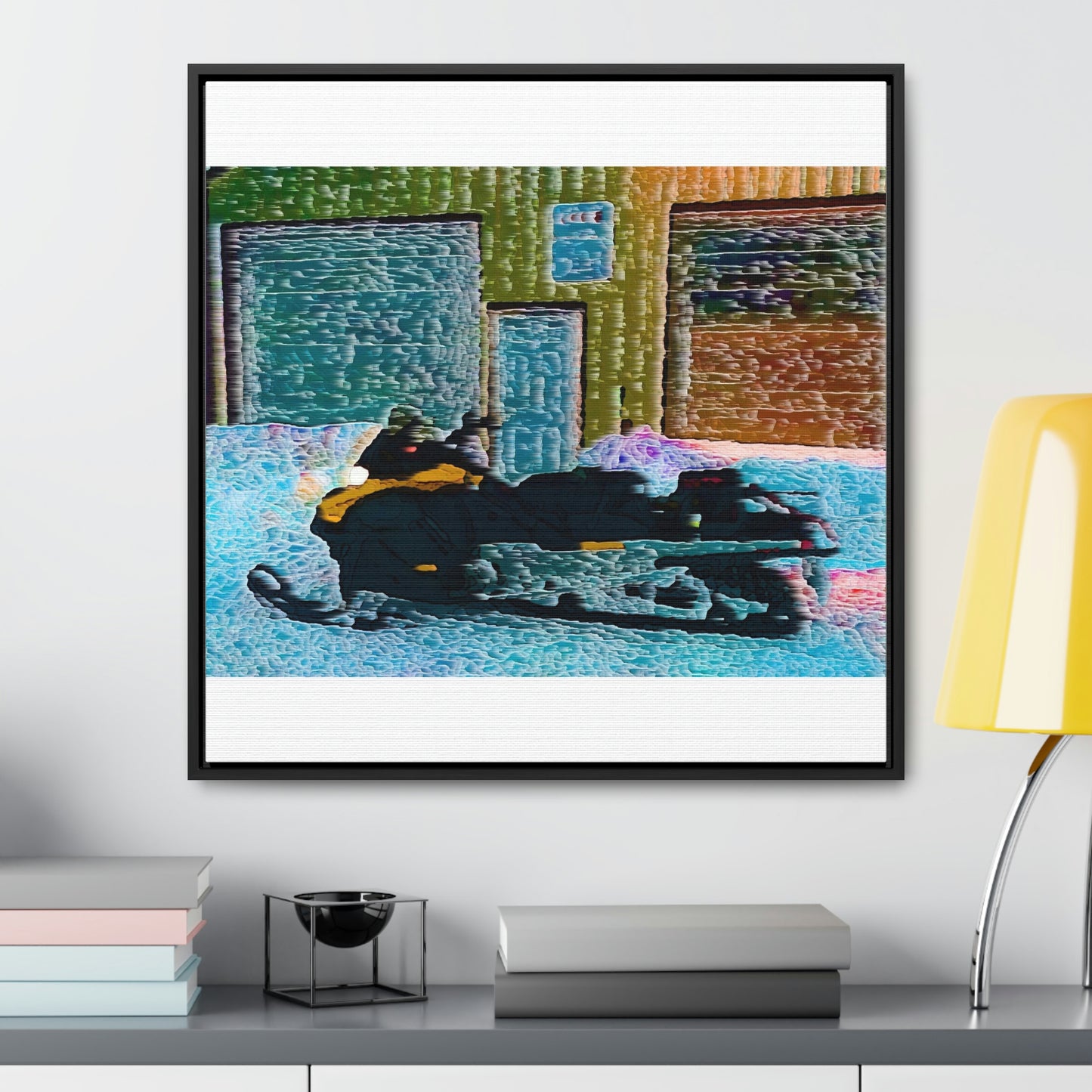 Gallery Canvas Wraps, Square Frame ... Snowmobile & Impressionalism ... 'Collecting Mail & Packages' .... Dixie, Idaho, USA ... Original Works: 10 Hours Rendering Time ...