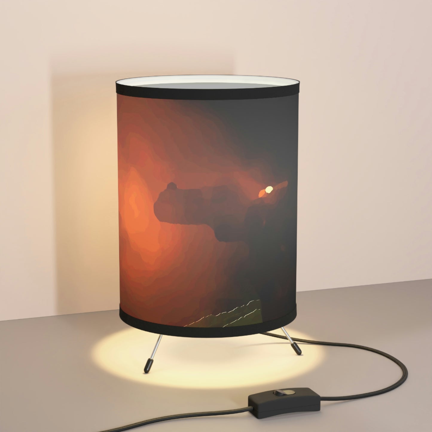 Tripod Lamp with High-Res Printed Shade, US\CA plug ... Ruger .357 Magnum Early-Morning-Target-Practice ... 'Circa April 2022' ... Original Works ...