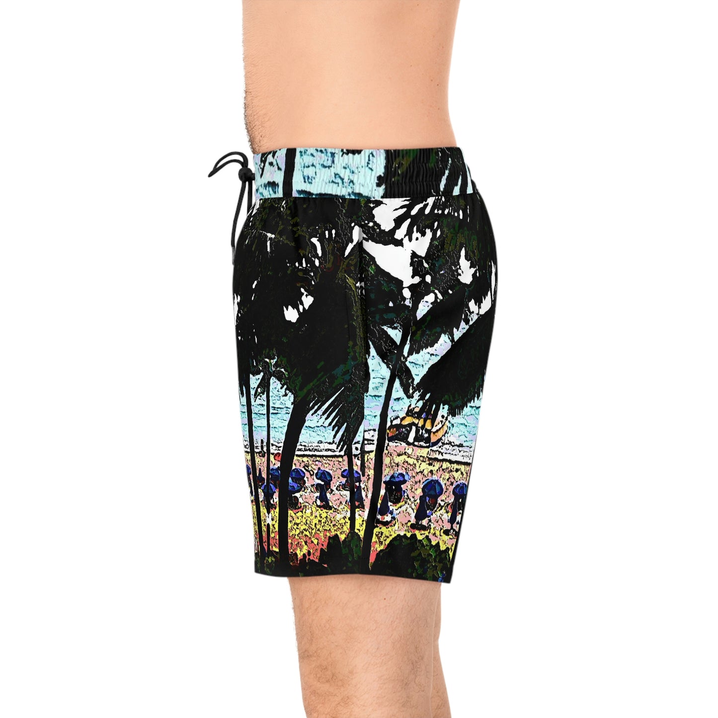 Men's Mid-Length Swim Shorts (AOP) ... "A Beautiful Beach Amongst The Palms" ... The Outrigger Waikiki, Honolulu, Oahu ... Original Works ...