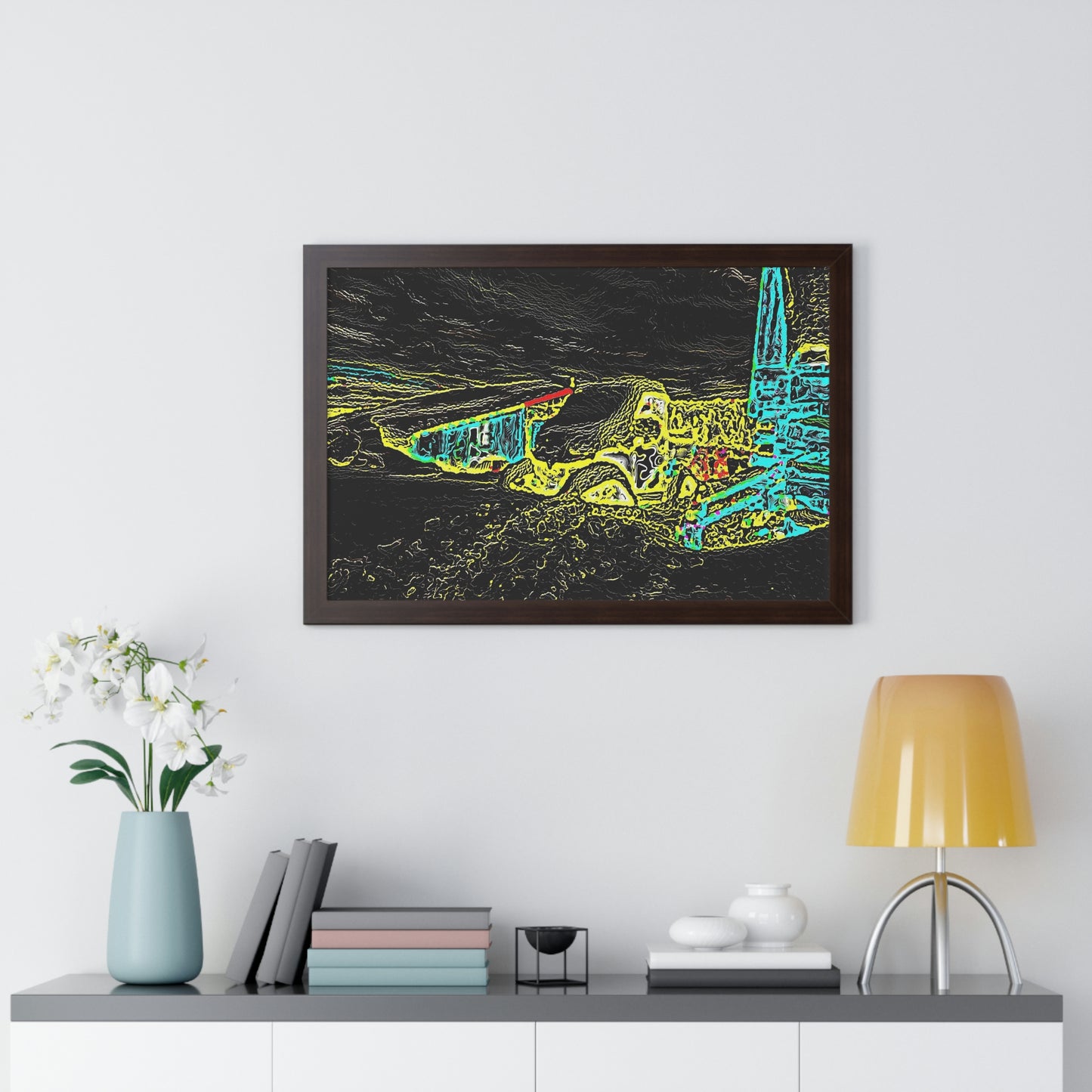 Framed Horizontal Poster ... "Snow Vehicle In Snow Storm At-Rest" ... Circa 12Mar23 ... Central Idaho ... 18-Hours Rendering Time: Original Works ...