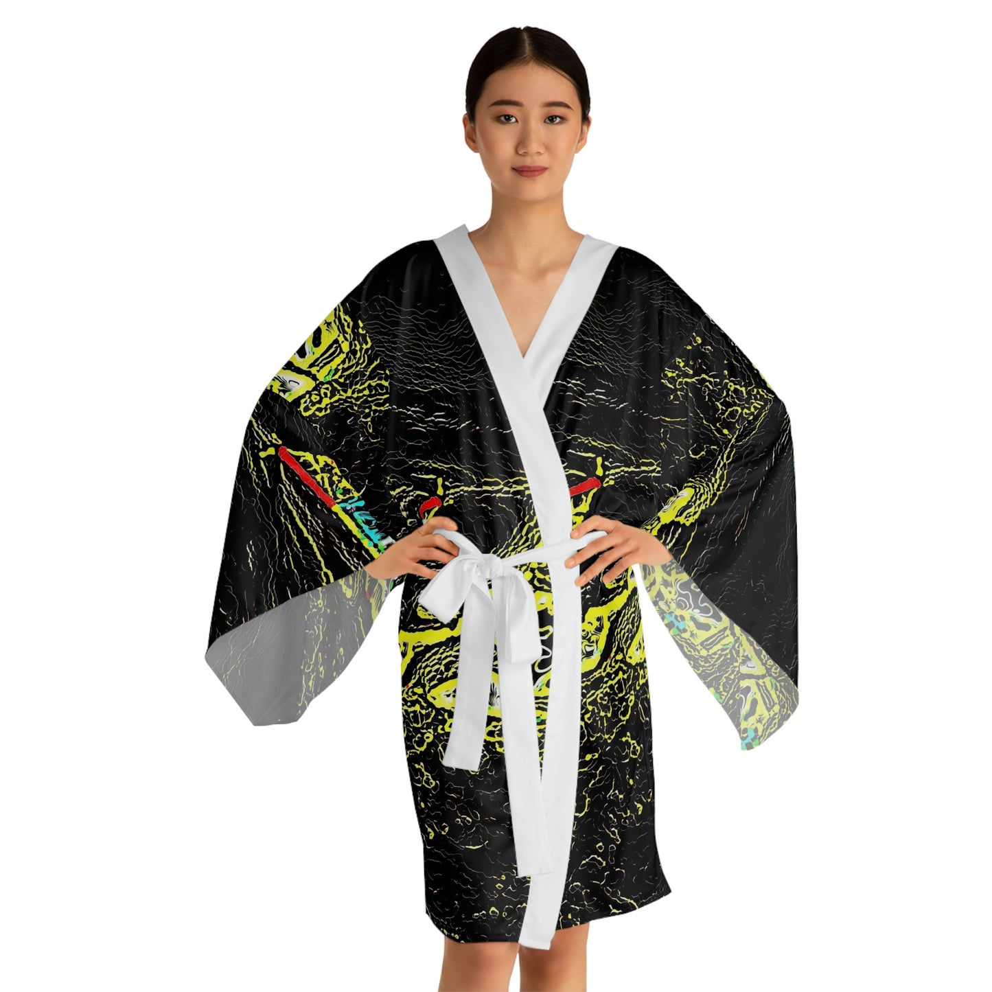 Long Sleeve Kimono Robe (AOP) ... "Snow Vehicle In Snow Storm At-Rest" ... Circa 12Mar23 ... Central Idaho ... 18-Hours Rendering Time: Original Works ...