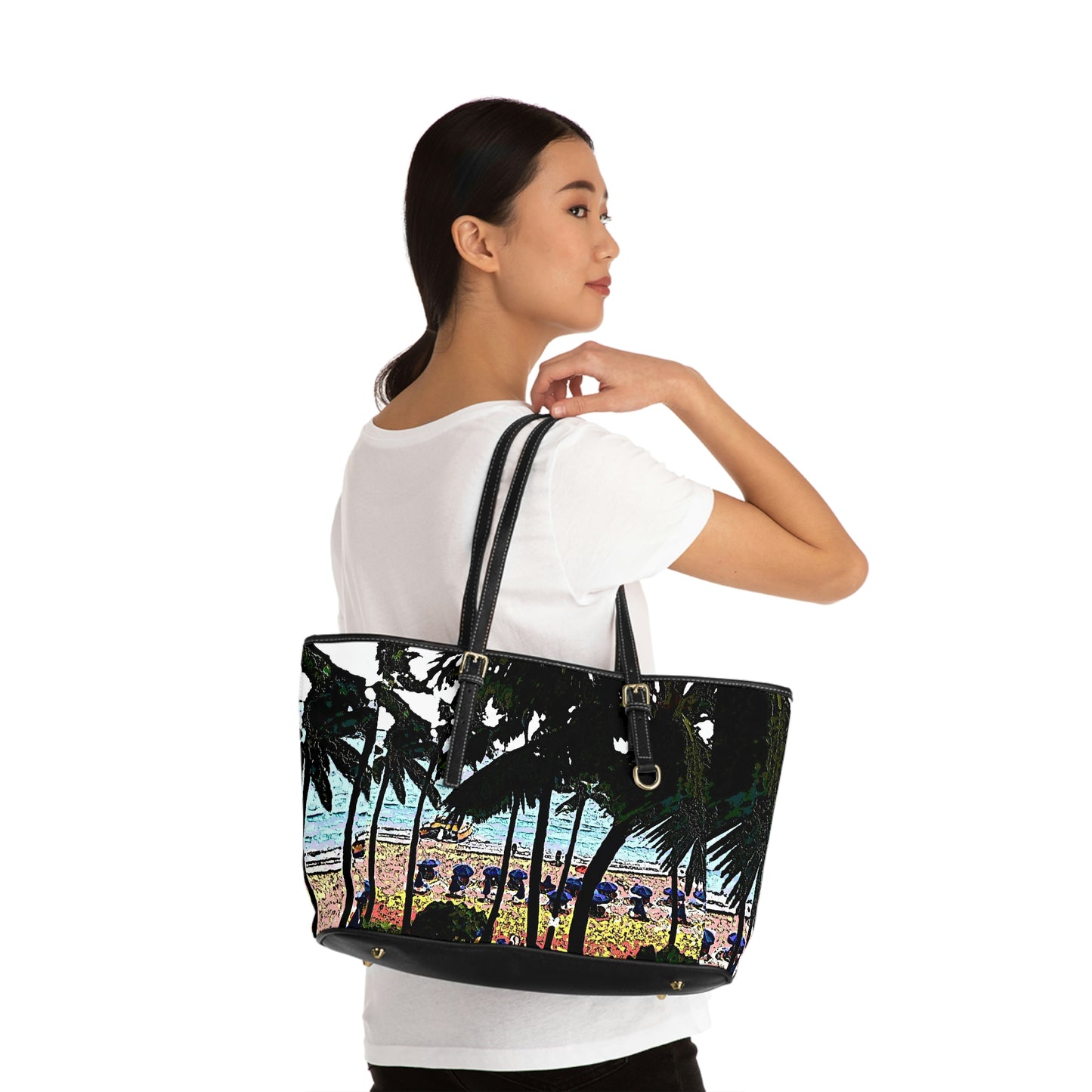 PU Leather Shoulder Bag ... "A Beautiful Beach Amongst The Palms" ... The Outrigger Waikiki, Honolulu, Oahu ... Original Works ...