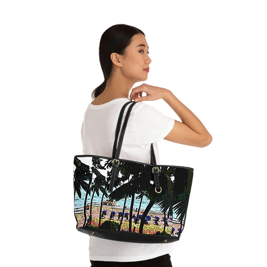 PU Leather Shoulder Bag ... "A Beautiful Beach Amongst The Palms" ... The Outrigger Waikiki, Honolulu, Oahu ... Original Works ...
