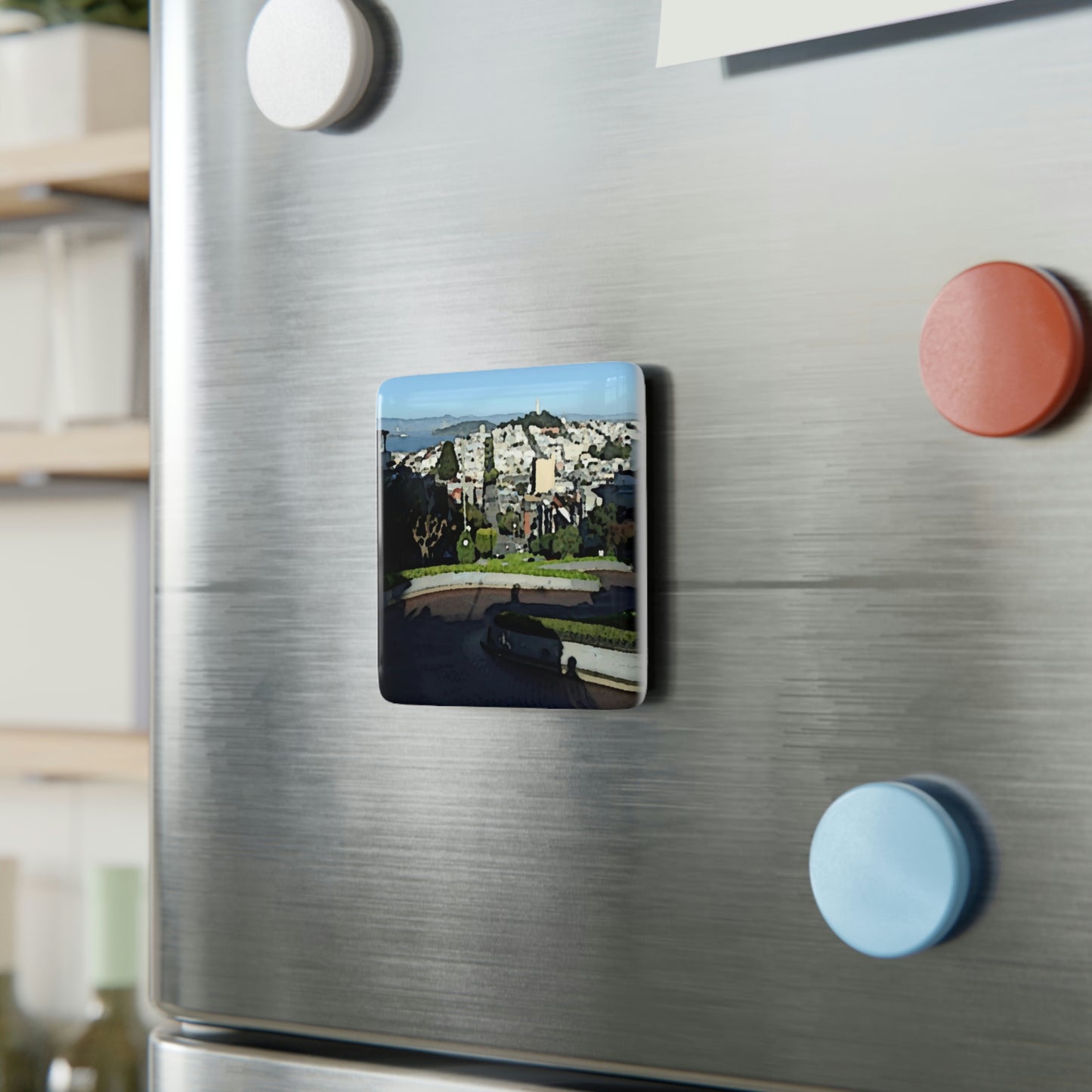 Porcelain Magnet, Square ... "Lombard Street San Francisco, CA, USA" ... Family Archives 1970's ... Original Works ...