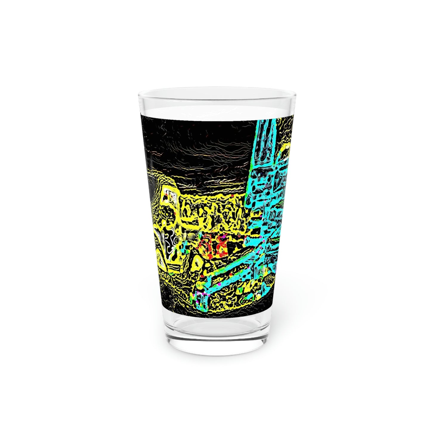 Pint Glass, 16oz ... "Snow Vehicle In Snow Storm At-Rest" ... Circa 12Mar23 ... Central Idaho ... 18-Hours Rendering Time: Original Works ...