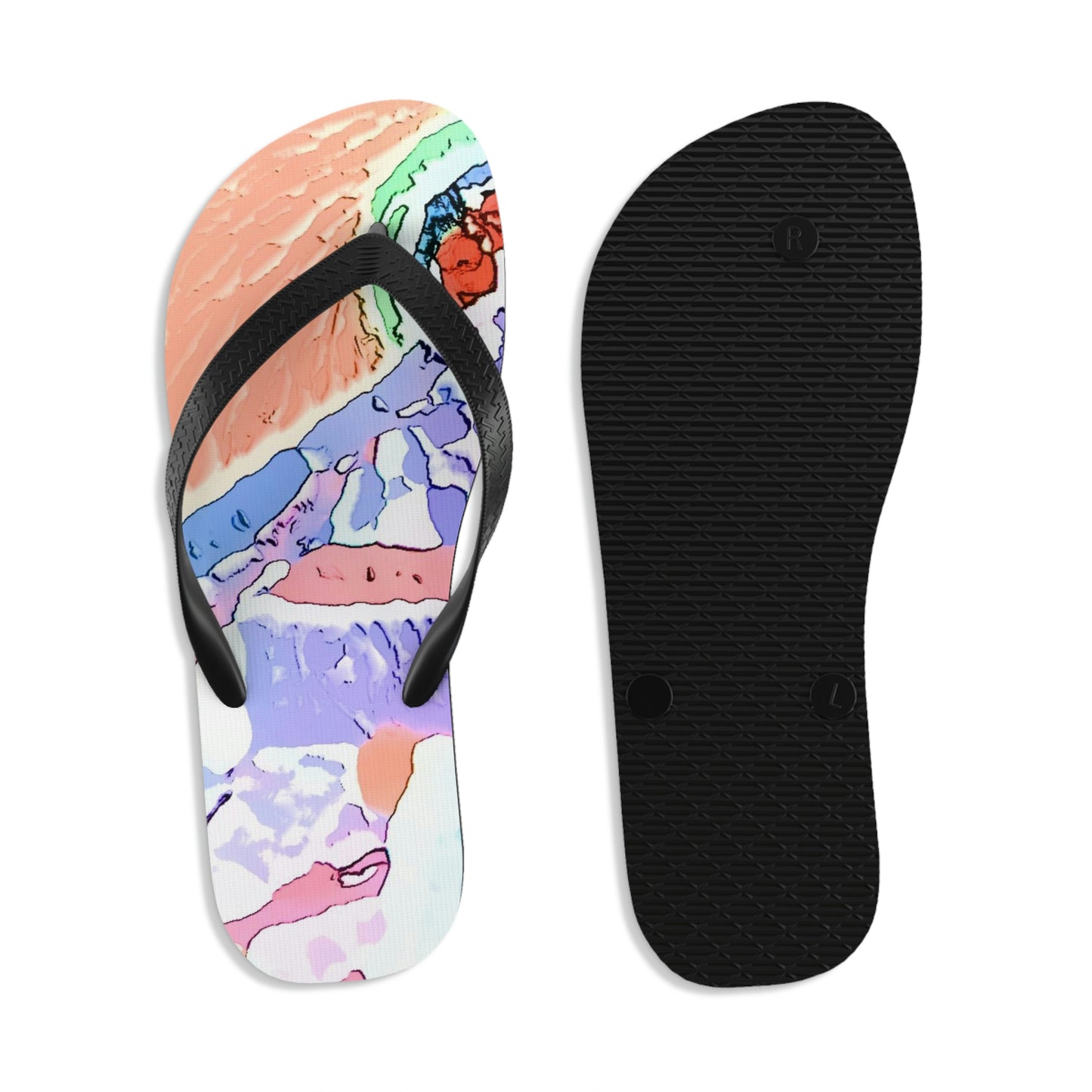 Unisex Flip-Flops ... "Seattle's World Fair" ... Below Space Needle 'Looking Up' ... On A Very Rainy Morning (Father's Family Photo). ... Original ...