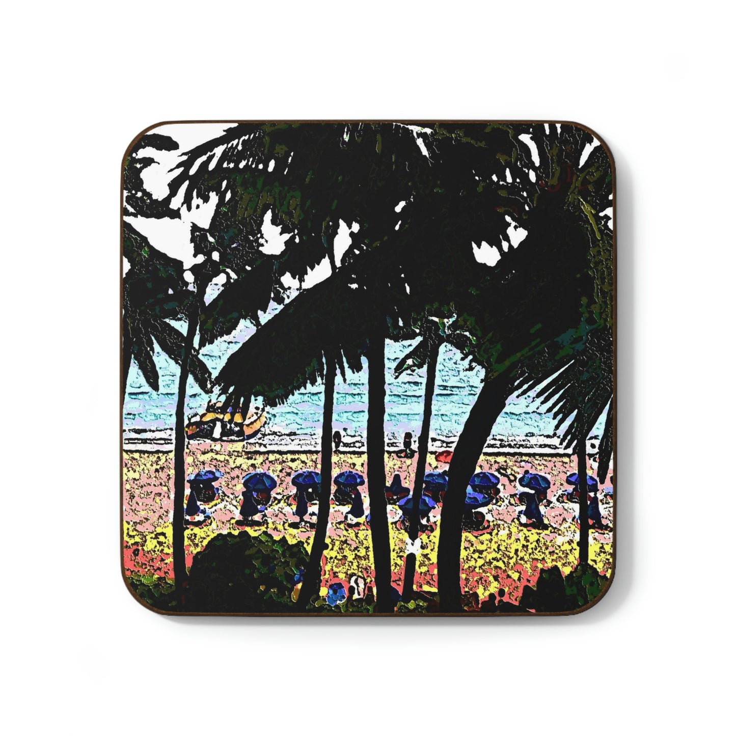 Hardboard Back Coaster ... "A Beautiful Beach Amongst The Palms" ... The Outrigger Waikiki, Honolulu, Oahu ... Original Works ...