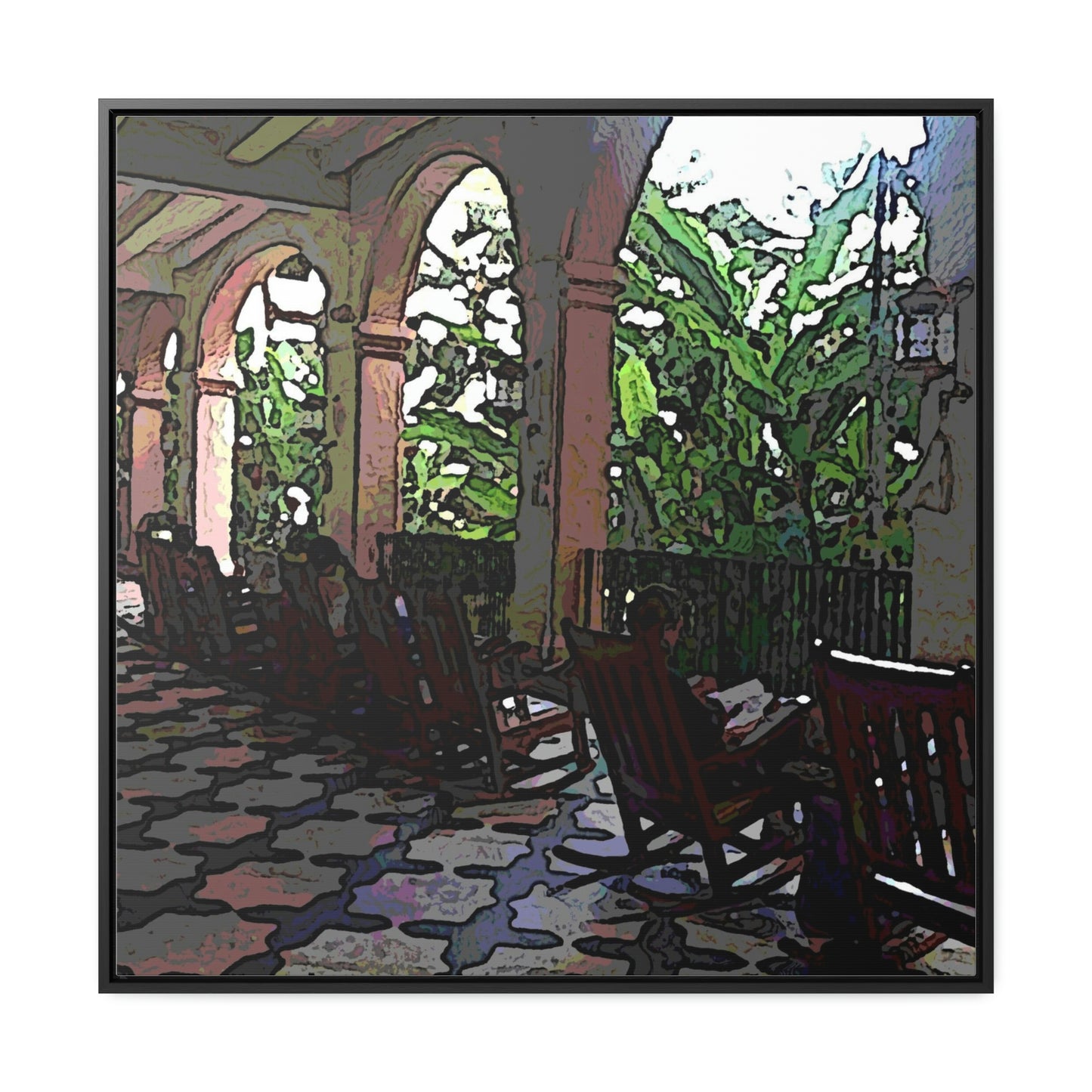 Gallery Canvas Wraps, Square Frame ...  Lanai & Rocking Chairs At: 'The Pink Palace' ... The Royal Hawai'ian ... Honolulu, HI ... '27Oct2014' ... Original Works ...