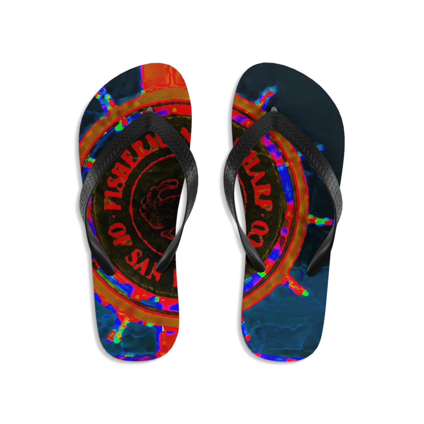 Unisex Flip-Flops ... "No.9 Fishermen's Grotto - Fishermen's Wharf, SF, California" ... Family Archives: 1970's ... Original Works ...