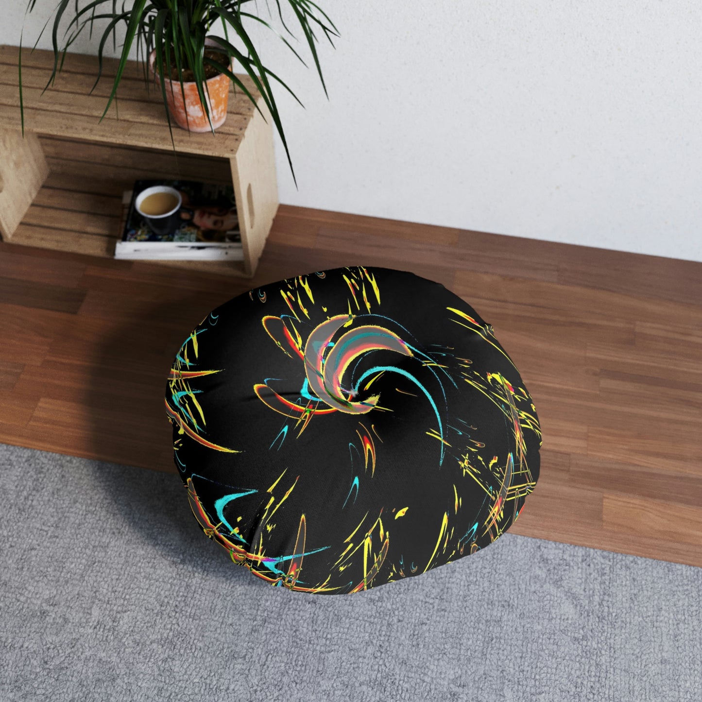 Tufted Floor Pillow, Round ... "Waning Moon" ... Central Idaho ... October 2022 ... Rendering Time: 22 Hours ... Original Works ...