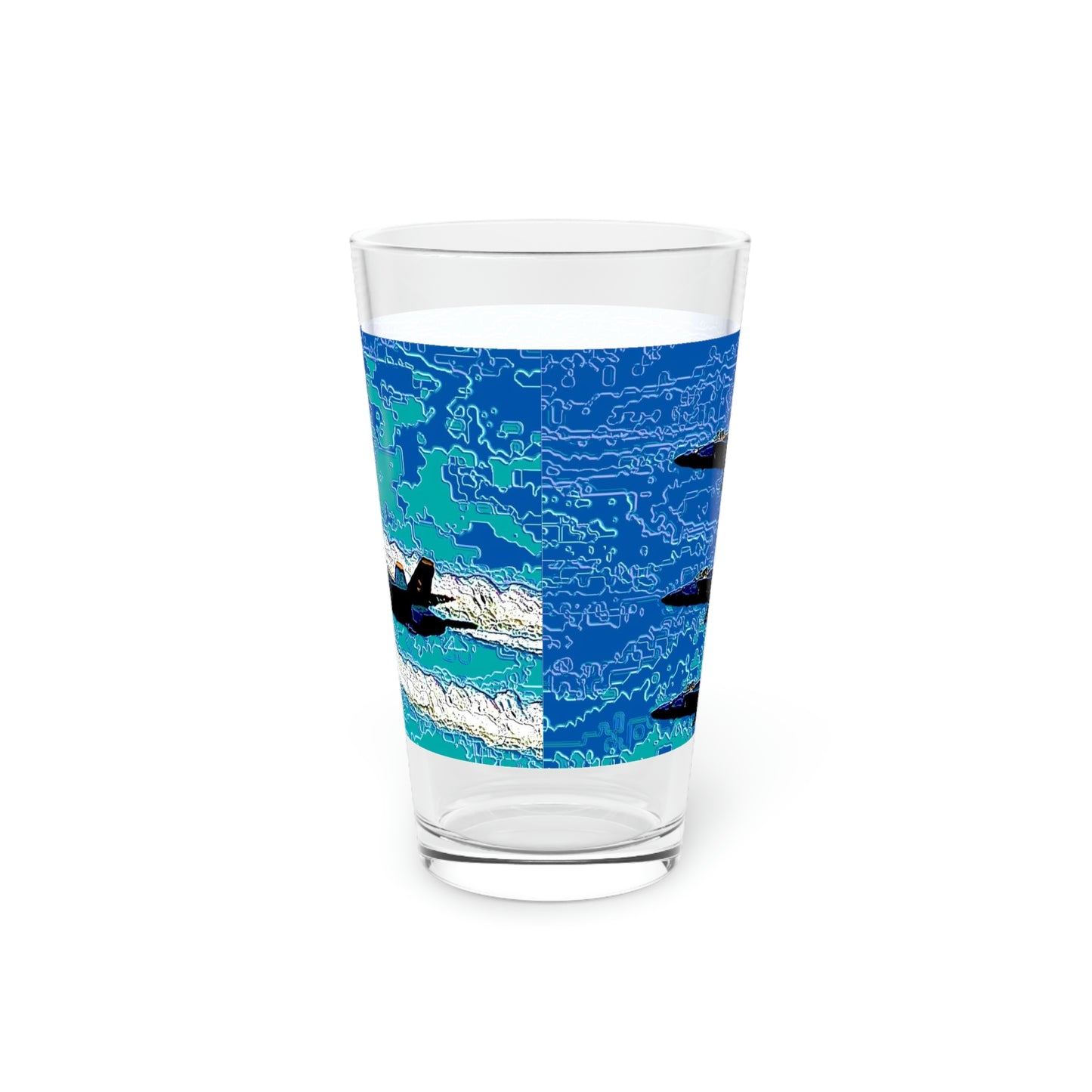 Pint Glass, 16oz ... Seattle Seafair ..."Blue Angels Run Over Lake Washington" ... Circa Mid 1980's ... Dr FJ Holt ... Original Works ...