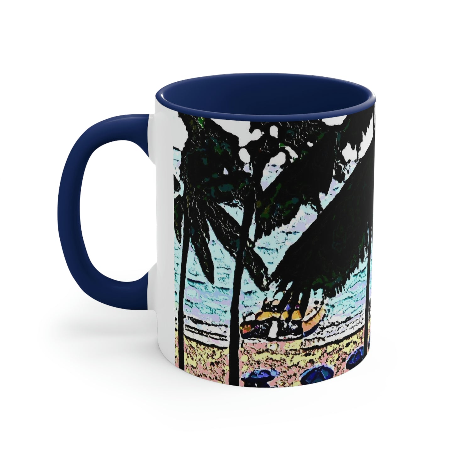 Accent Coffee Mug, 11oz ... "A Beautiful Beach Amongst The Palms" ... The Outrigger Waikiki, Honolulu, Oahu ... Original Works ...