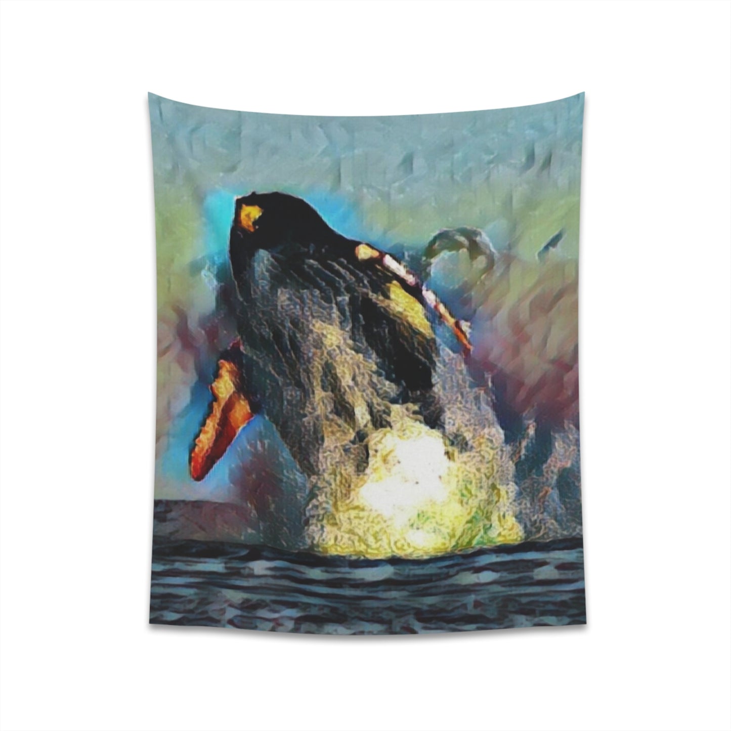 Printed Wall Tapestry ... An Extraordinary Humpback Breach ... 'With Explosive Energy' ... Family Archives (KPH) ... Circa: 21st Century. Maui, HI ... Original Works ...