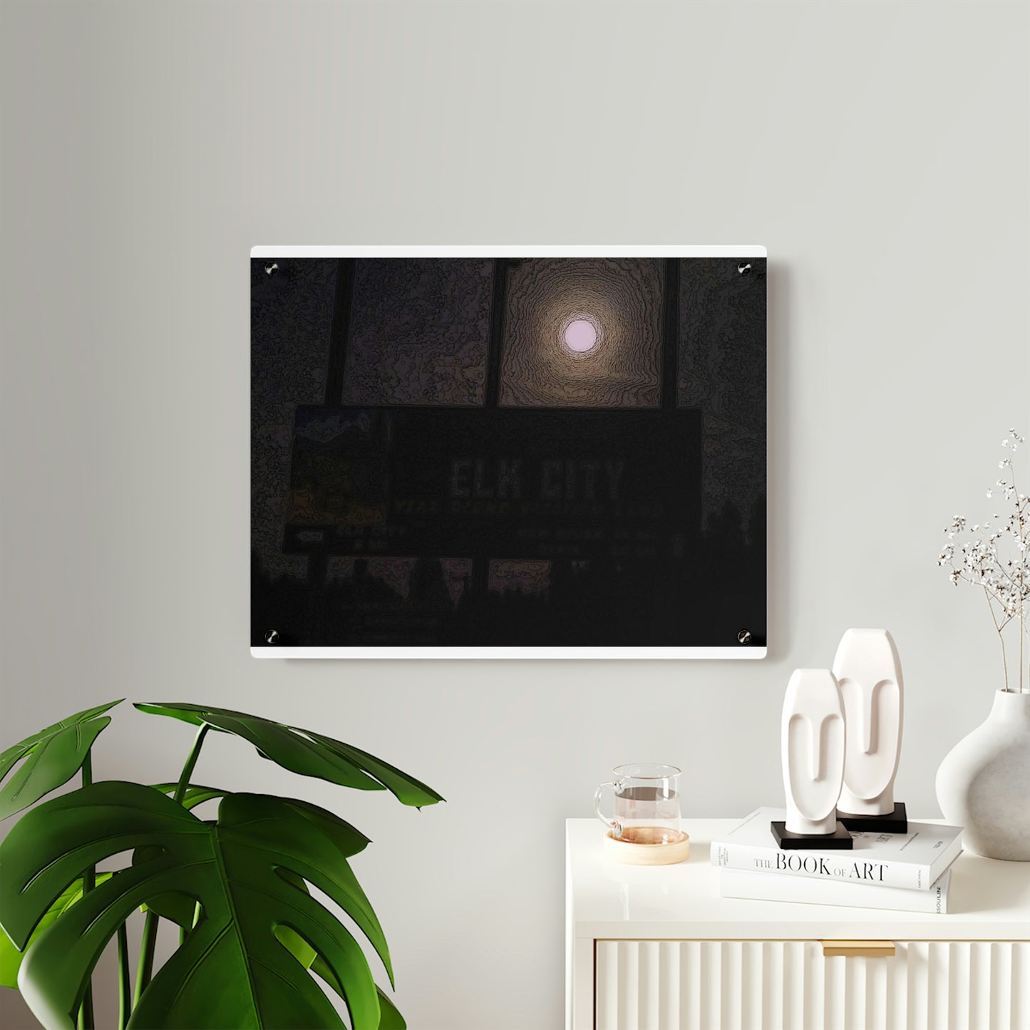Acrylic Wall Art Panels ... Car Approaches From The Stern ... Moon Ascendary From The Bow ... "Two Friendly Travellers On A Cold Night Near Elk City" ... Circa 5Jan23 ... Original Works ...