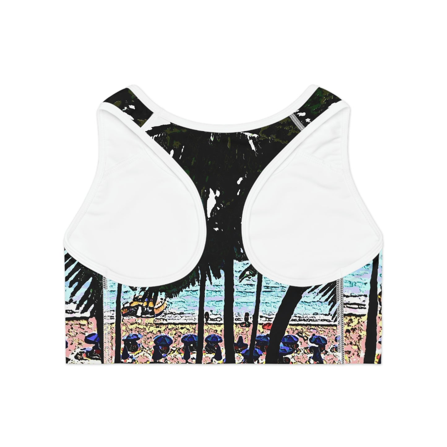 Sports Bra (AOP) ...  "A Beautiful Beach Amongst The Palms" ... The Outrigger Waikiki, Honolulu, Oahu ... Original Works ...