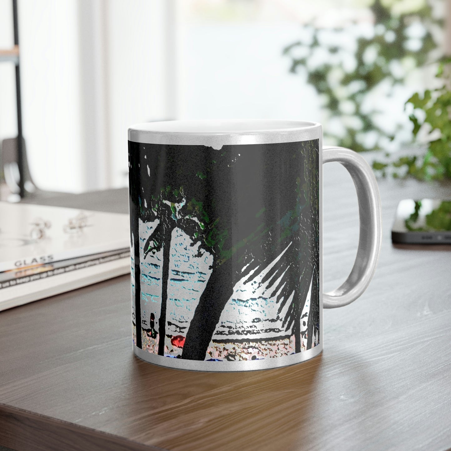 Metallic Mug (Silver\Gold) ... "A Beautiful Beach Amongst The Palms" ... The Outrigger Waikiki, Honolulu, Oahu ... Original Works ...