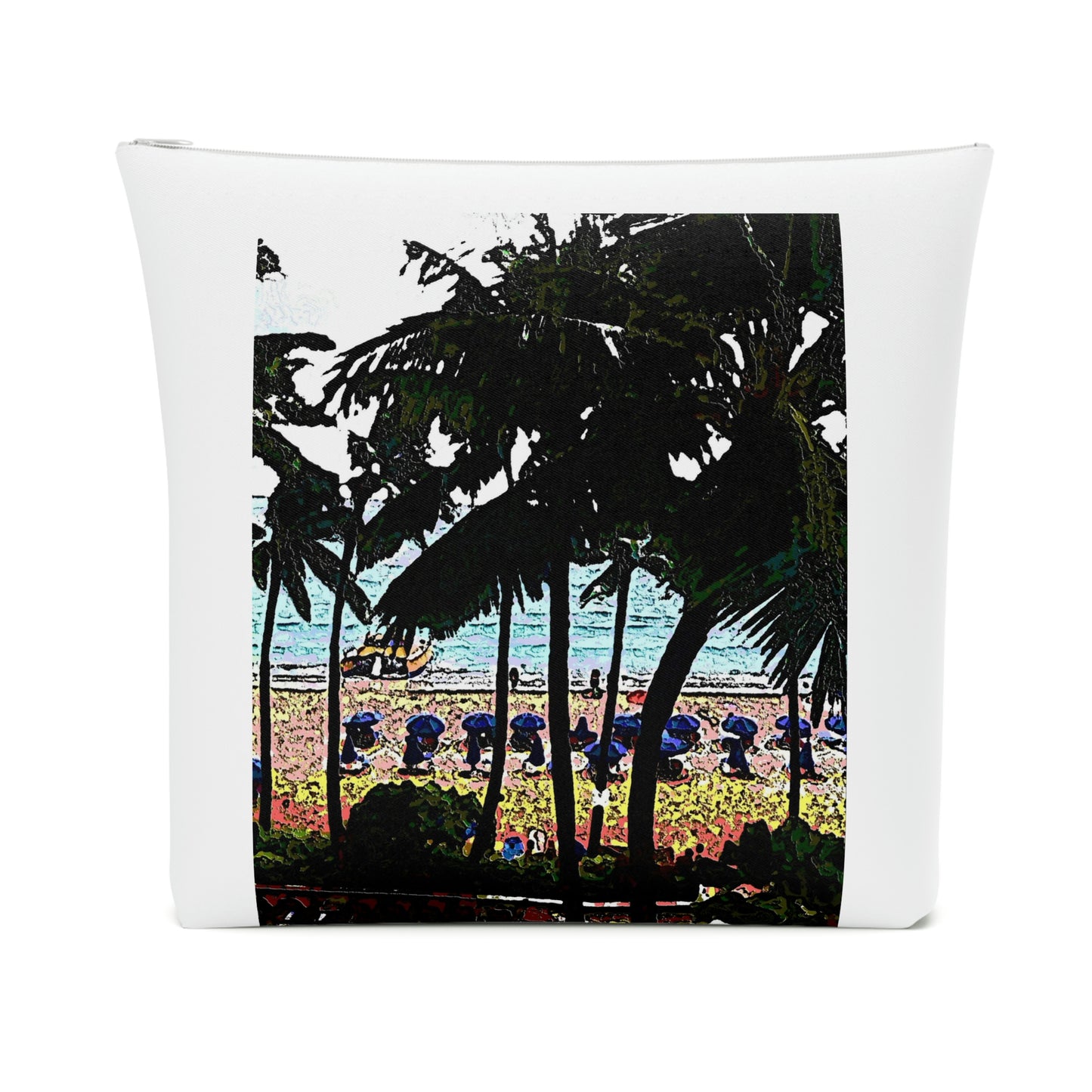 Cotton Cosmetic Bag ... "A Beautiful Beach Amongst The Palms" ... The Outrigger Waikiki, Honolulu, Oahu ... Original Works ...
