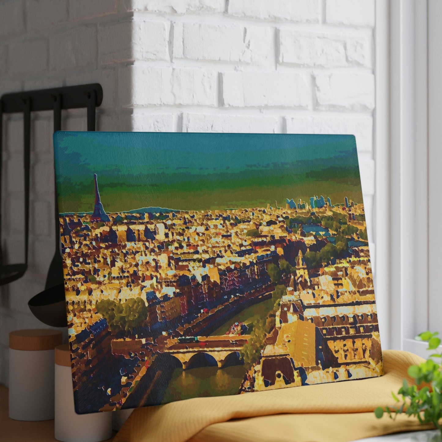 Glass Cutting Board ... Au Paris ... "Along The River Seine" ... Barbara Joan Bonnell-Holt: 1972 ... Original Works ...